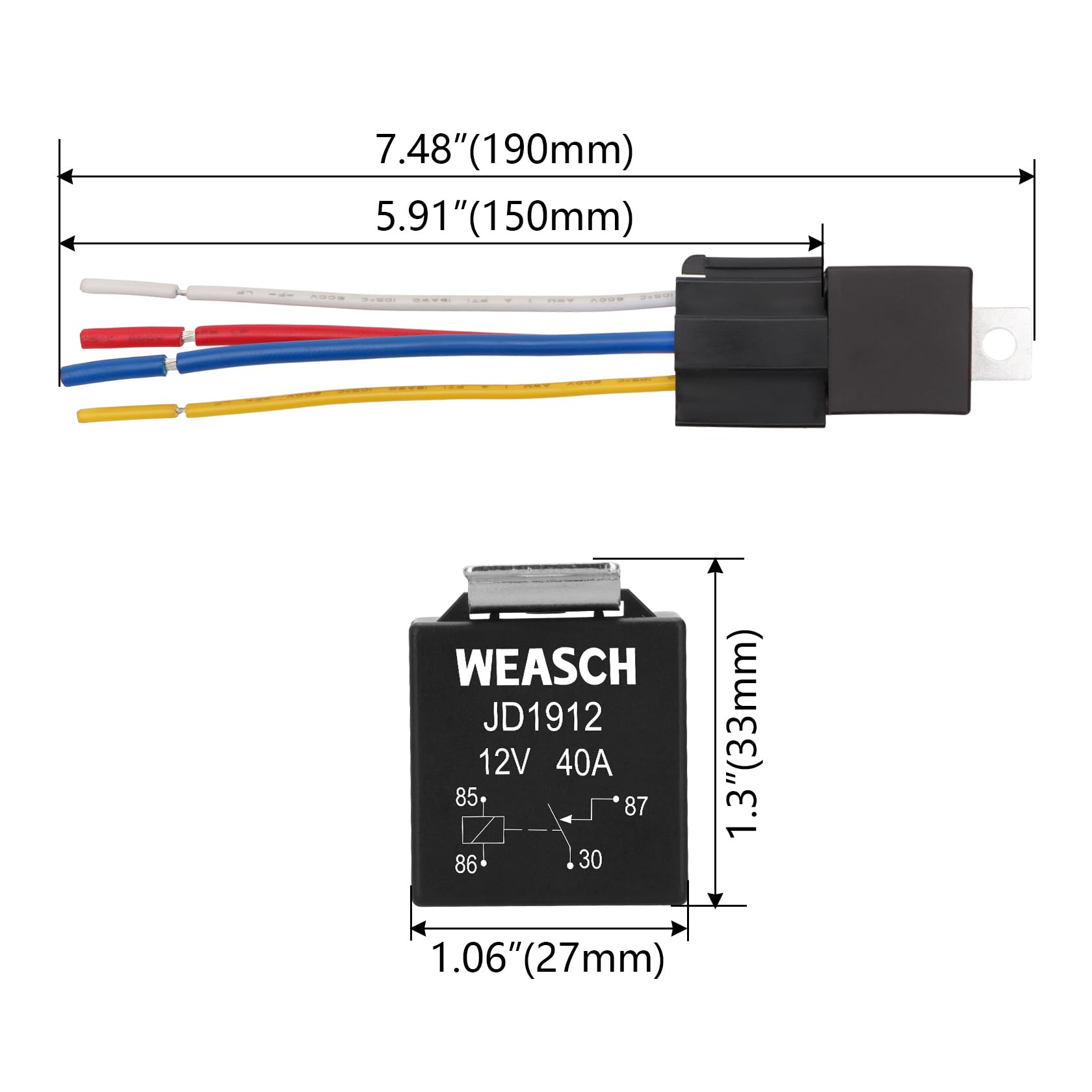 Edinstry 4 Pin DC 12V 40A Universal Automotive Relay With Socket For Fan, Headlight, Air Conditioner, Horn - Heavy Duty Waterproof Relay Switch For Cars, Trucks, ATVs (2PCS