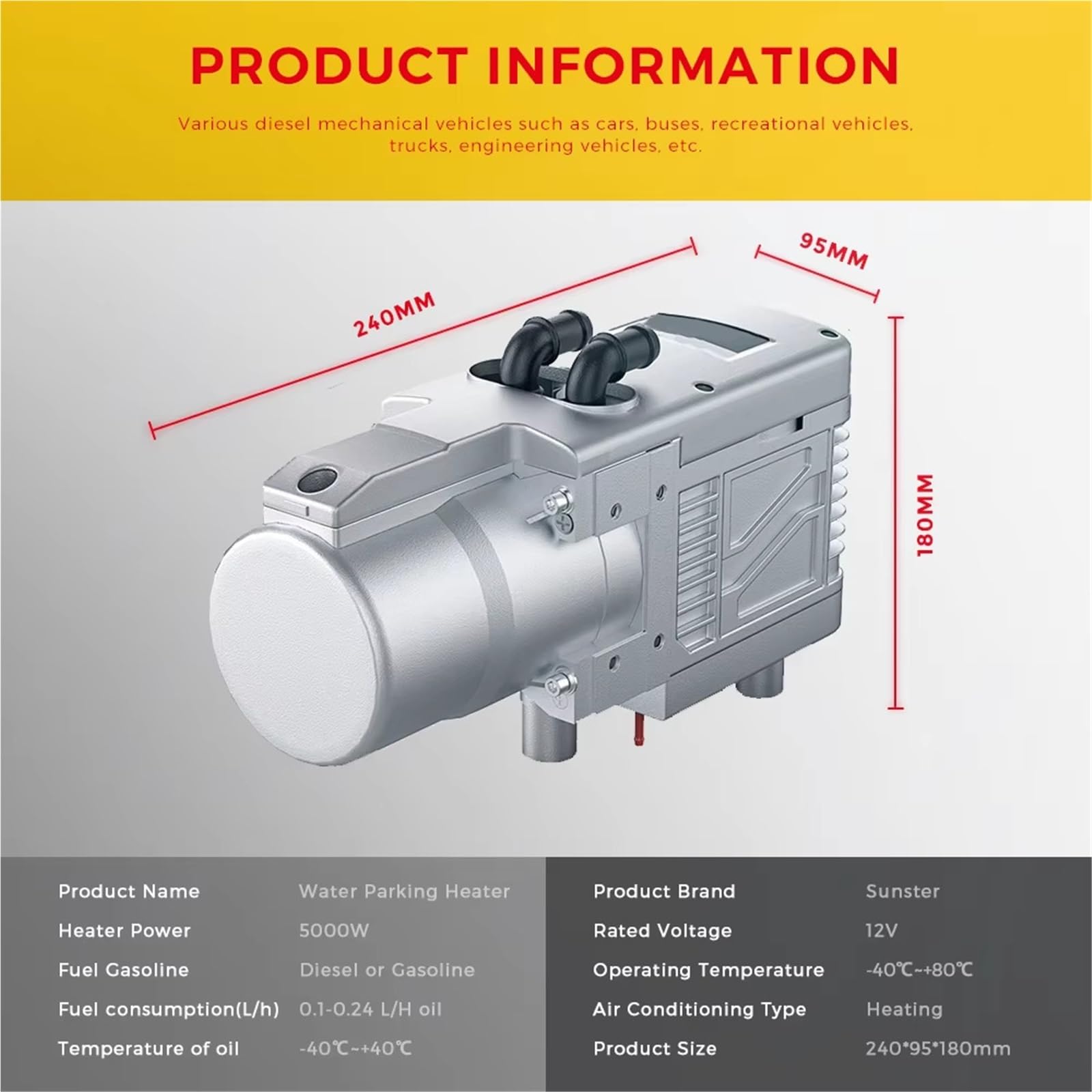 Nagrzewnica postojowa Samochodowy Podgrzewacz Wody Diesel 12 V 5 KW, Pilot Zdalnego Sterowania Z Pompą Wody, Podgrzewacz Postojowy Diesel, Podgrzewacz Samochodowy nagrzewnica powietrza