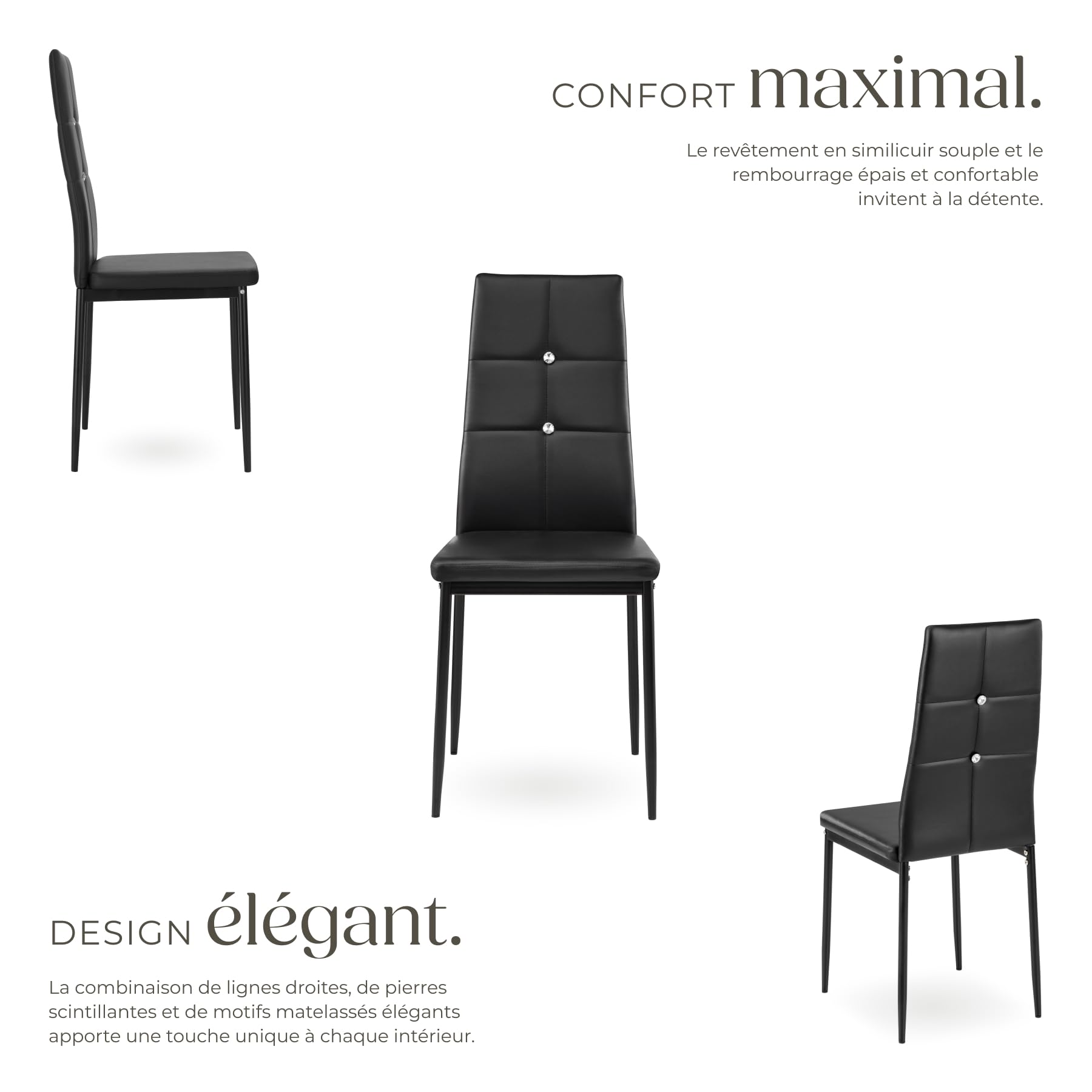 tectake® Lot de 6 Chaises de Salle à Manger Moderne Chaise Ergonomique Rembourrée Confortable Chaise Design en Cuir synthétique Meuble Salon avec Pieds en Acier pour Salon, Coiffeuse, Chambre