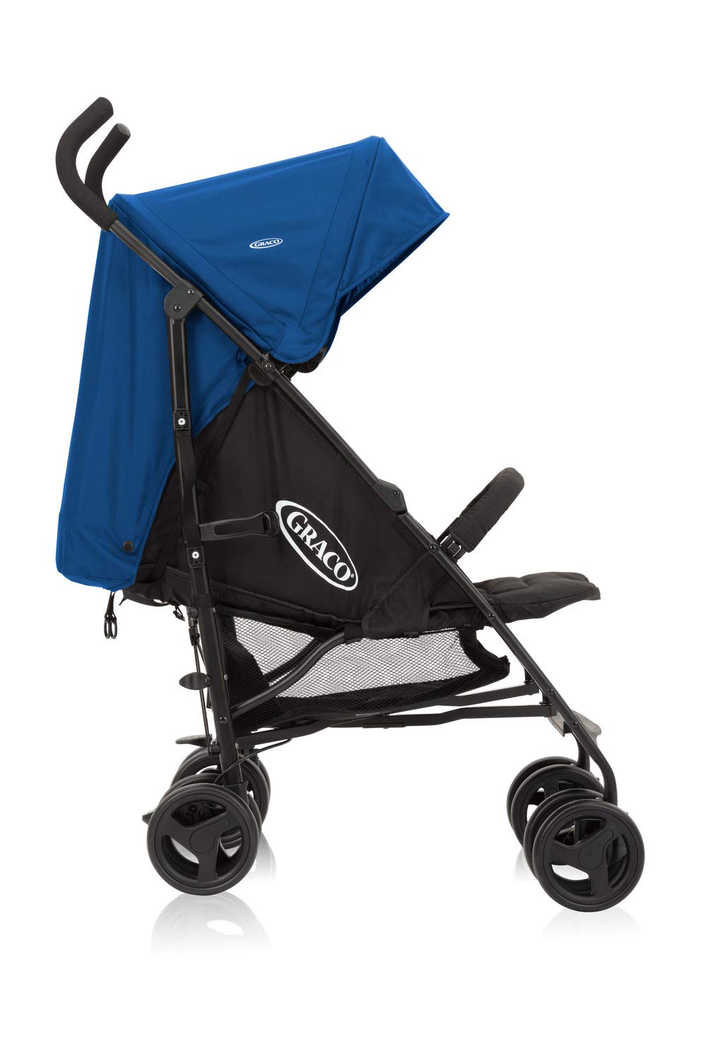 Graco TraveLite Buggy blau Caspian, leicht, klein zusammenklappbar, Liegeposition, stufenlos verstellbare Rückenlehne, Tragegriff, ab Geburt bis 15 kg