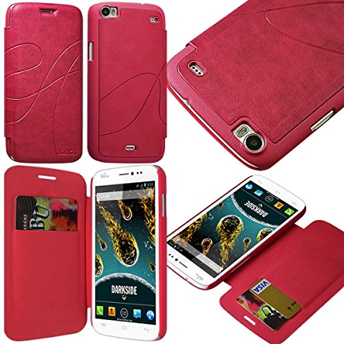 Seluxion - Coque Housse Etui à Rabat latéral et Porte-Carte pour Wiko Darkside Couleur Rose Fushia + Film de Protection d'écran