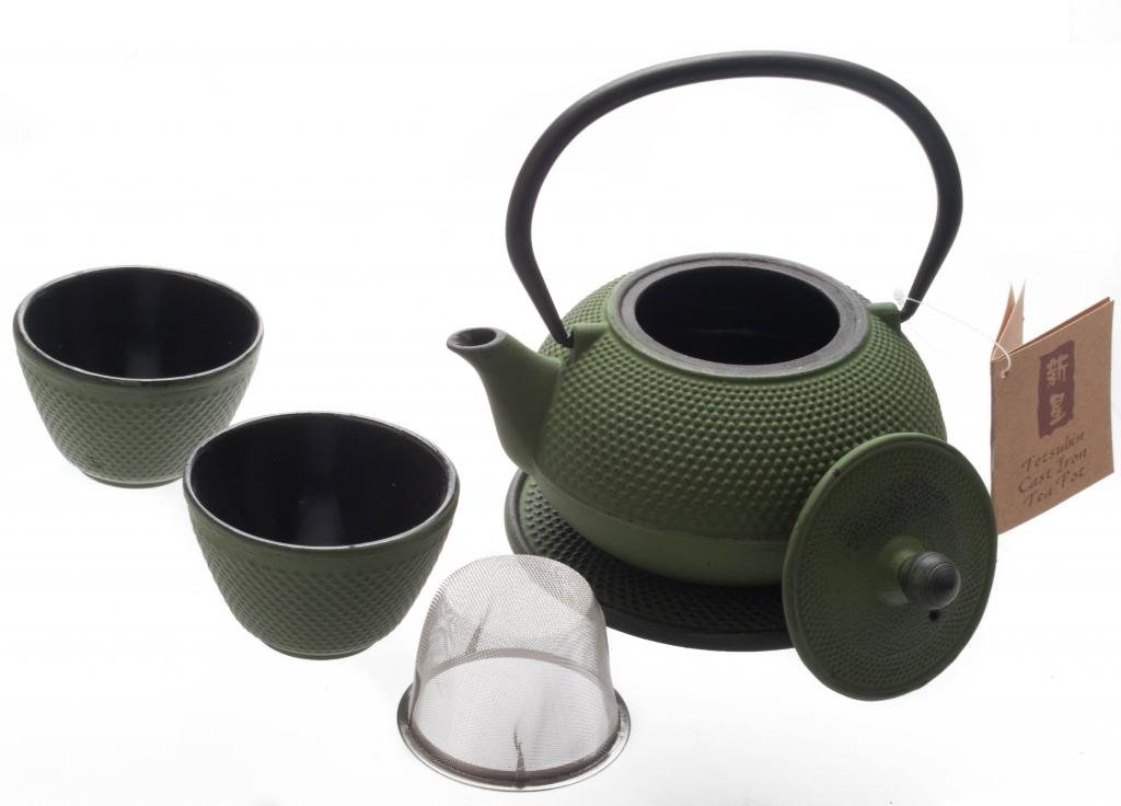New Star International T8030 Cast Iron ARR Tea Set with Trivet, 21 Ounce, Green
