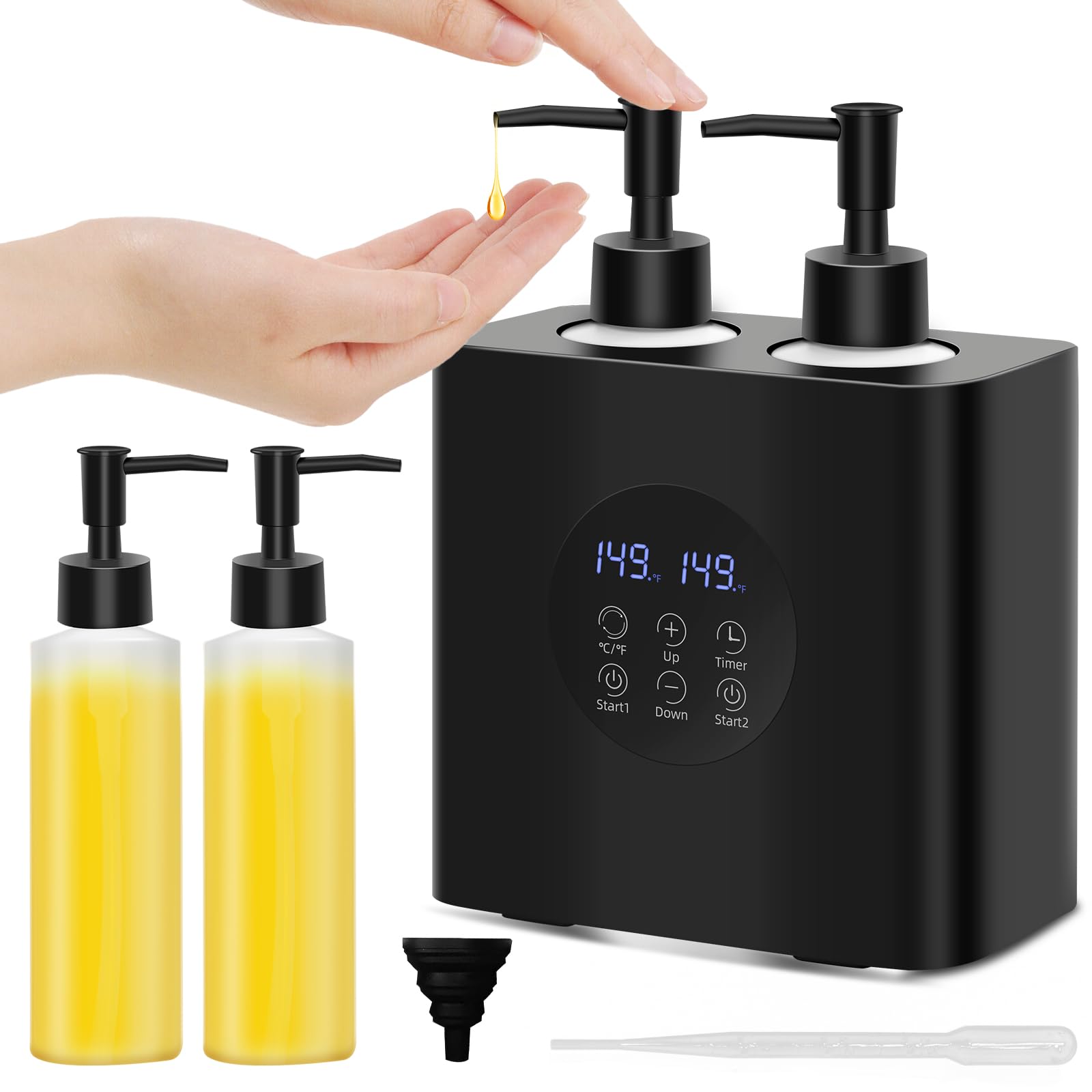 Chauffe-Huile de Massage Double iklestar avec Quatre Flacons d'Huile, Distributeur de Crème Chauffant Automatique