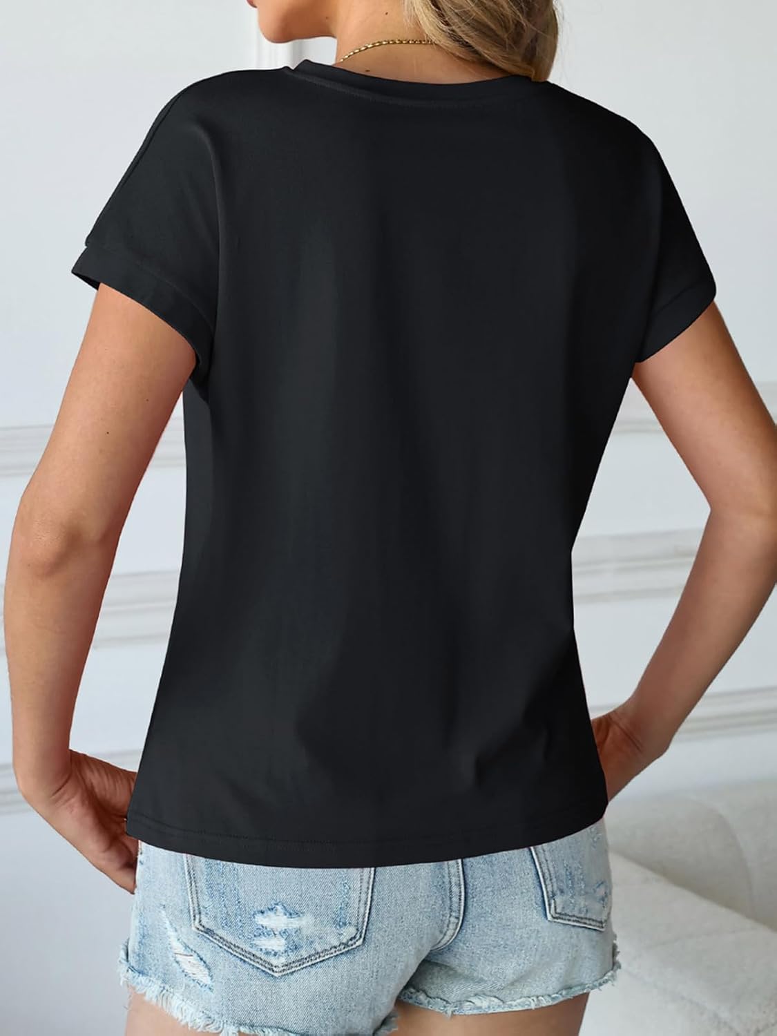 Oymyakon Women Cotton Cap Sleeve Tops Cropped V Neck T Shirts Boxy Tee Shirt Loose Fit Short Sleeves Casual Summer Blouse - Image 5