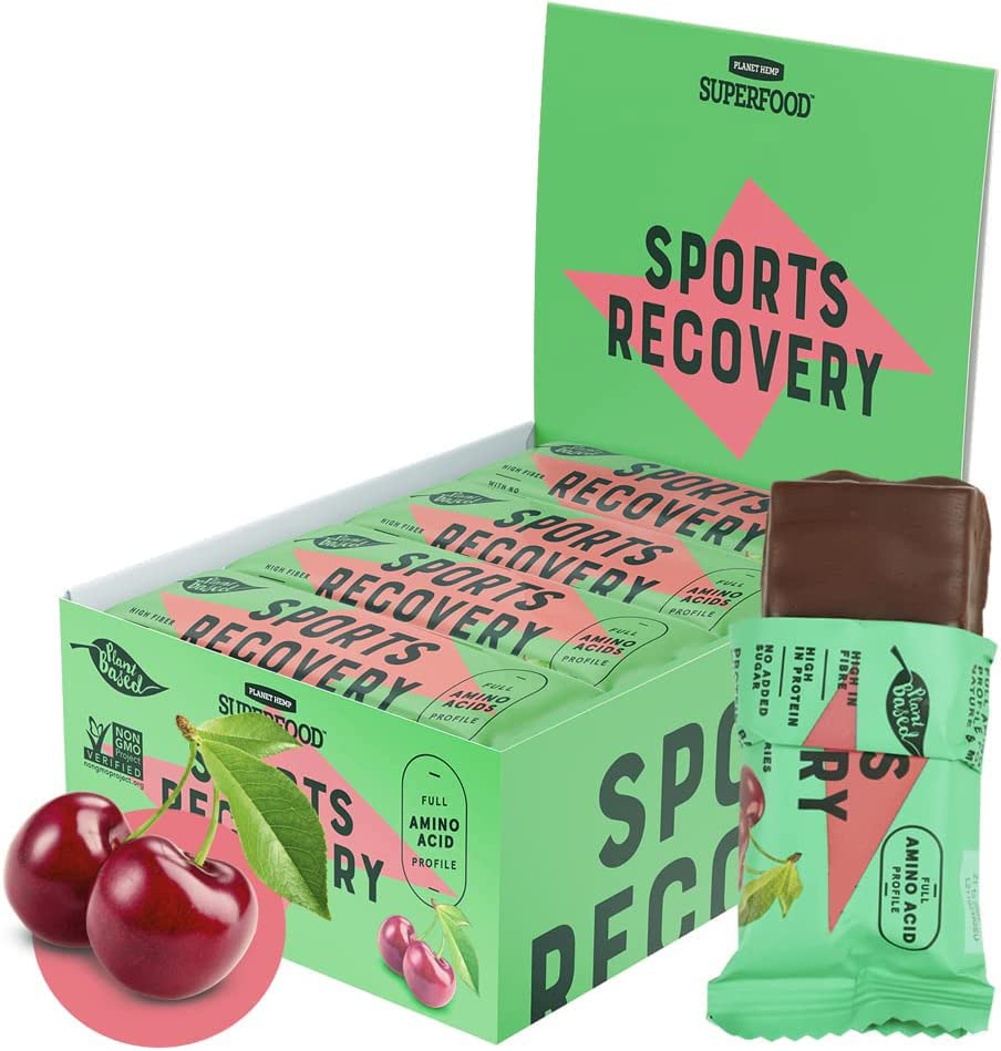 Planet Superfood Sport Recovery Protein Bar with Cherries - Keto Chocolate Bar for Post Workout Recovery - Vegan Protein Snacks to Help Rebuild Muscle - Zero-Sugar Added Low Carb Snacks - 12 Pack