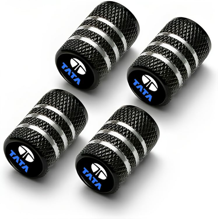 Image of Greenworld Premium Black Chorme Metal Car Tyre Valve Caps Featuring Car Logo Emblems - Durable, Stylish, and Universal Wheel Accessories(TAT-A)