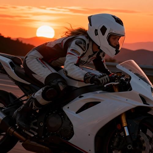 Miniatura 7 de Casco de cara completa con doble visera abatible Modualr de color blanco perlado, para adultos, hombres y mujeres, ATV Street Dirt Bike Racing