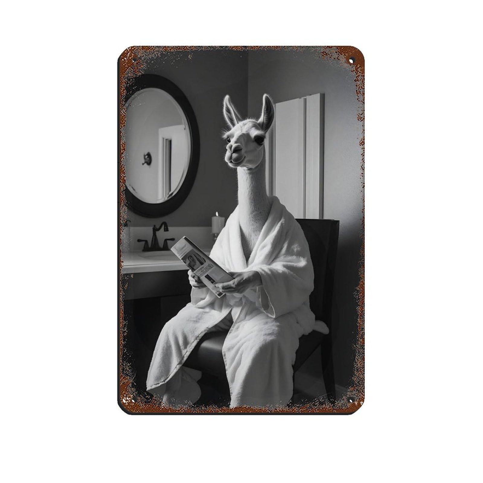 Llama Reading Newspaper Tin Sign Vintage Metal Pub Club Cafe Bar Home Wall Art Decoration Poster Retro 8x12inch(20x30cm)