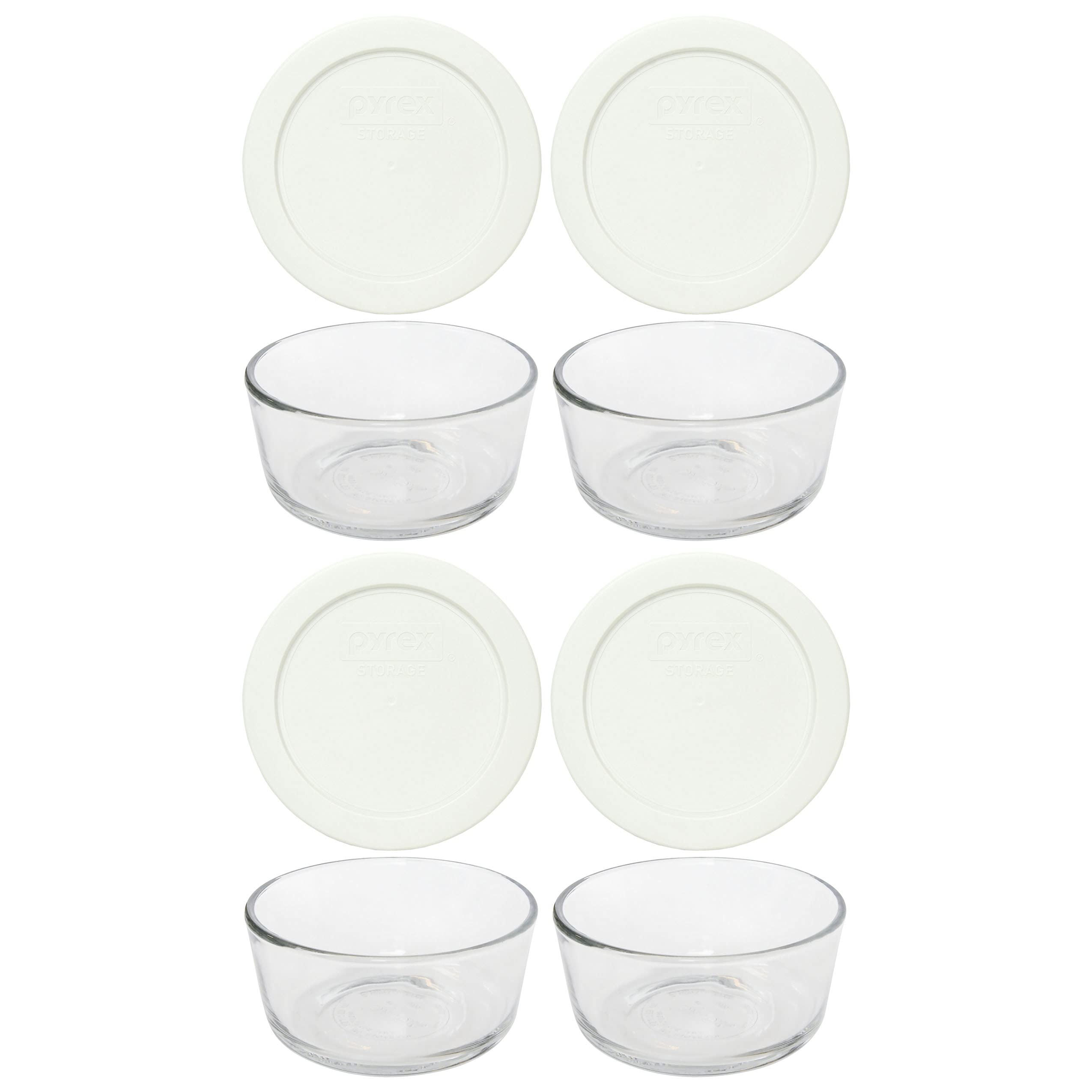 Pyrex 7200 cuencos de vidrio de 2 tazas y tapas de repuesto blancas de almacenamiento de alimentos de 7200 piezas (paquete de 4) – Fabricado en Estados Unidos