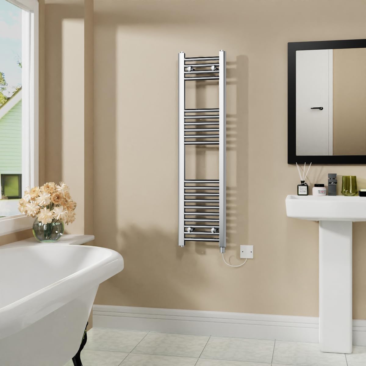 Warmehaus 600W Electric Heated Towel Rail Radiator Chrome - 1200x300mm