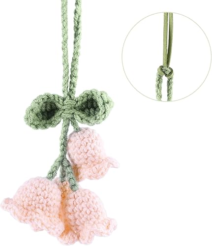 Accesorios para colgar en espejo para automóvil, lindo lirio de los valles, decoración de flores de ganchillo tejida a mano para espejo, espejos