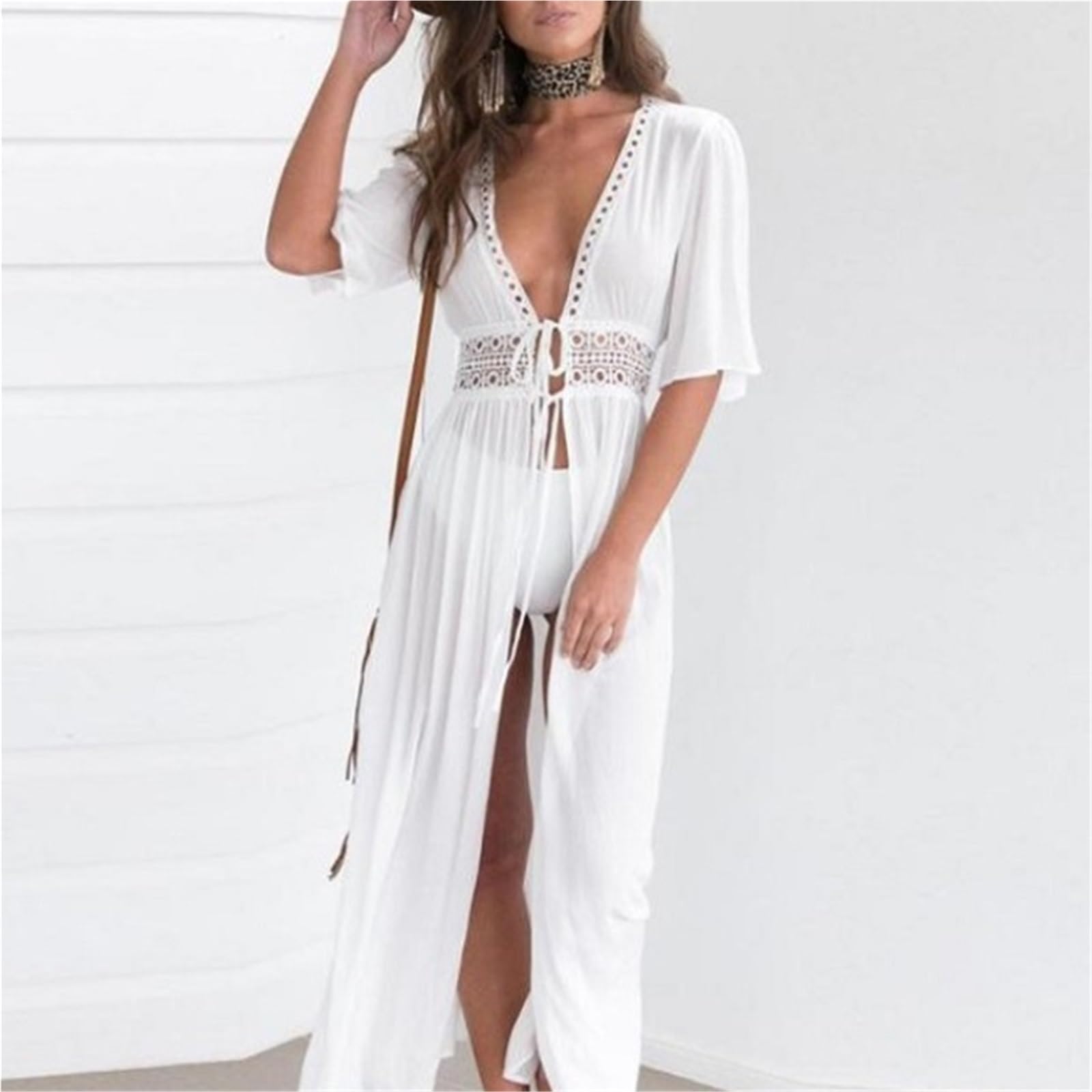 Copri Costume Mare Donna Copricostume bikini lungo con scialle, cardigan, bikini tinta unita, costume da bagno estivo da spiaggia