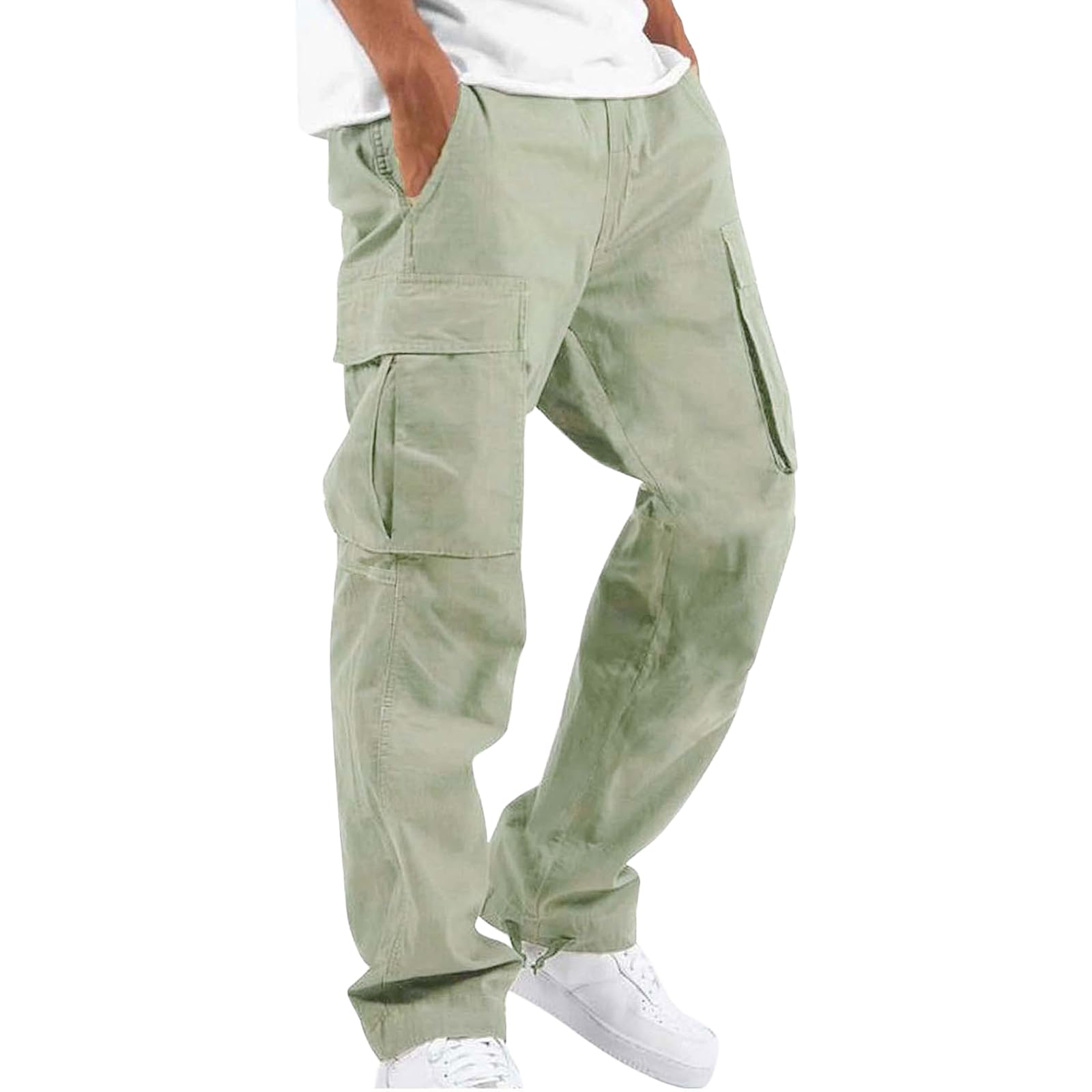 Summer Fall Mens Work Pants Solid Color Multi-Pocket Casual Loose Breathable Comfort Trousers Daily Versatile