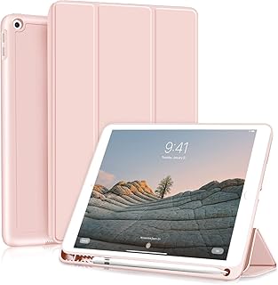 KenKe iPad 9.7 Case for iPad 6th Generation/iPad 5th Generation Case with Pencil Holder, Smart Trifold Stand Soft TPU Back Cover Auto Sleep/Wake for iPad 2018/2017 9.7 inch Case, (Pink)