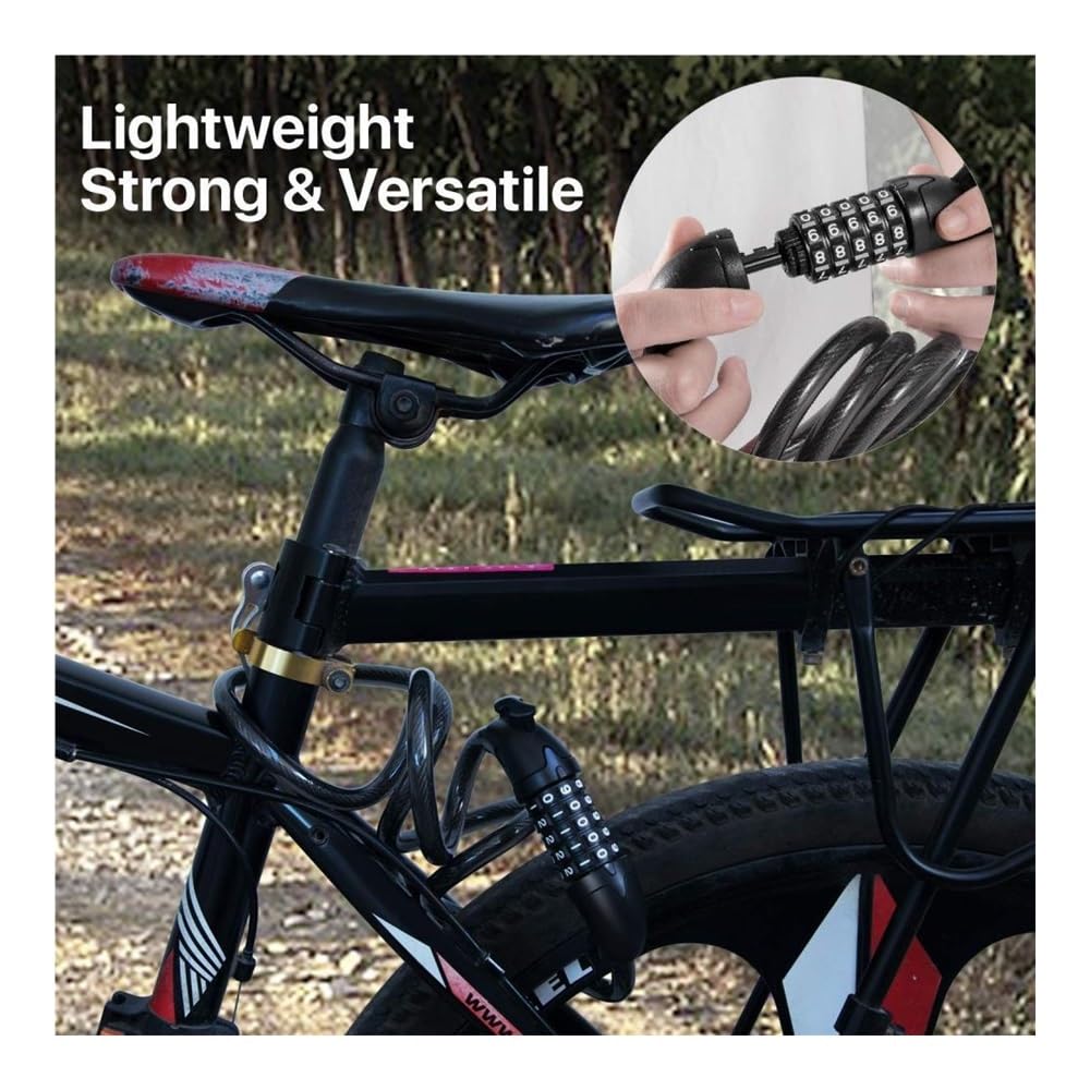 Lucchetto per bicicletta, Lucchetto for bicicletta con catena in acciaio password nera a 5 cifre