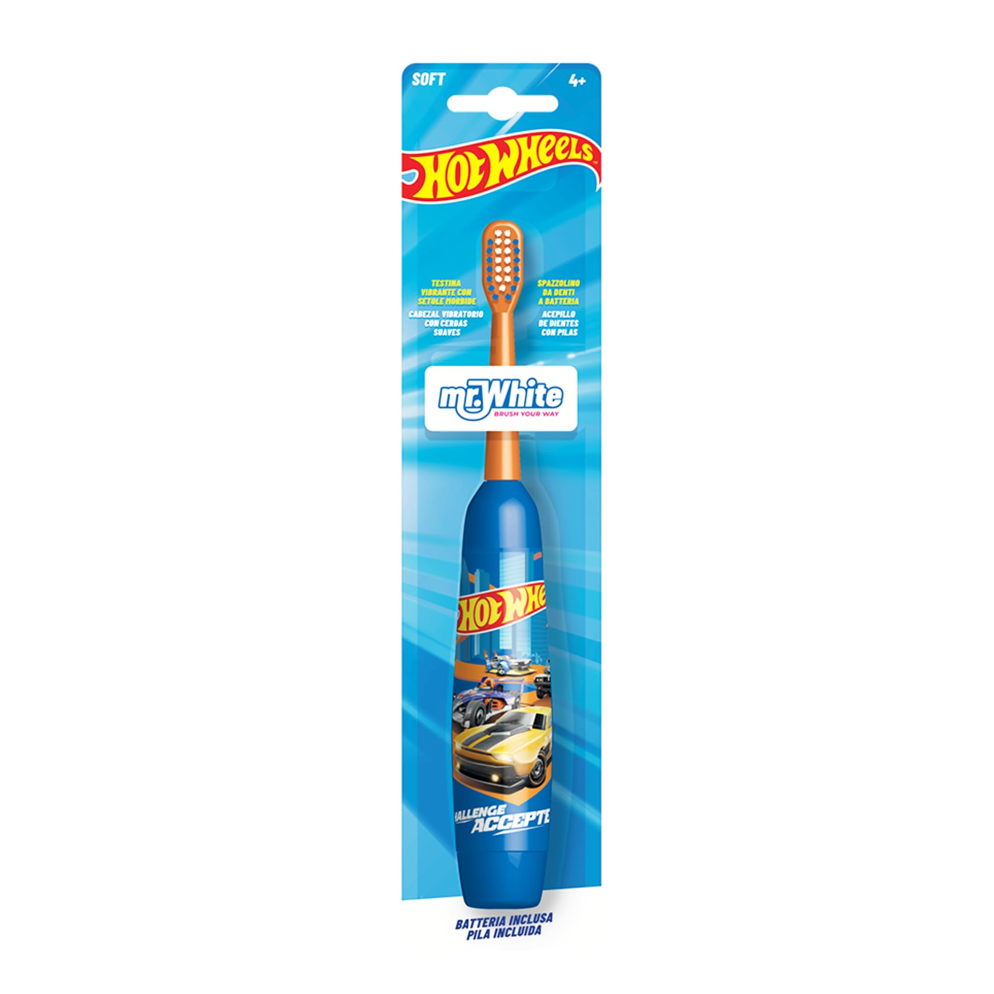 Hot Wheels Kids Battery Powered Electric Toothbrush with Soft Bristles, Enhanced Vibration, Protection Cap & Battery Included for Children Aged 4-14 Years Old, BPA-Free & Non-Toxic Toothbrush