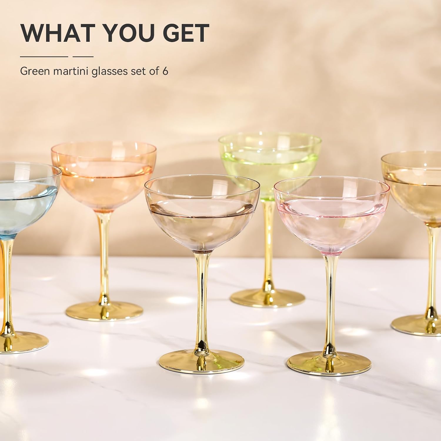 Colored Martini Glasses Set of 6 colorful Cocktail Glasses|Colored Coupe Glasses Set for Espresso,Martini,Champagne