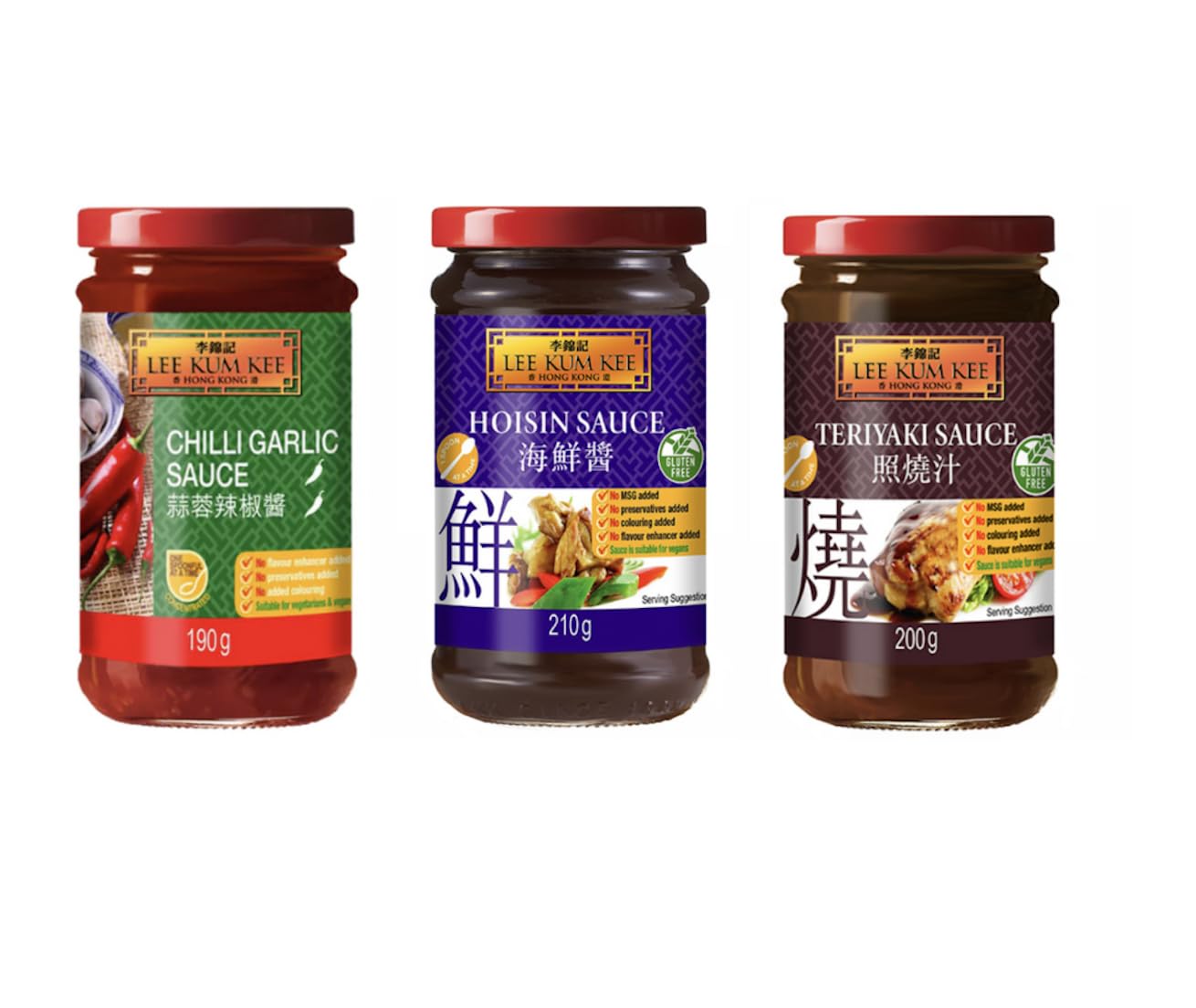 Chili Garlic Sauce, 190g Hoisin Sauce, 210g Teriyaki Sauce, 225g bundle