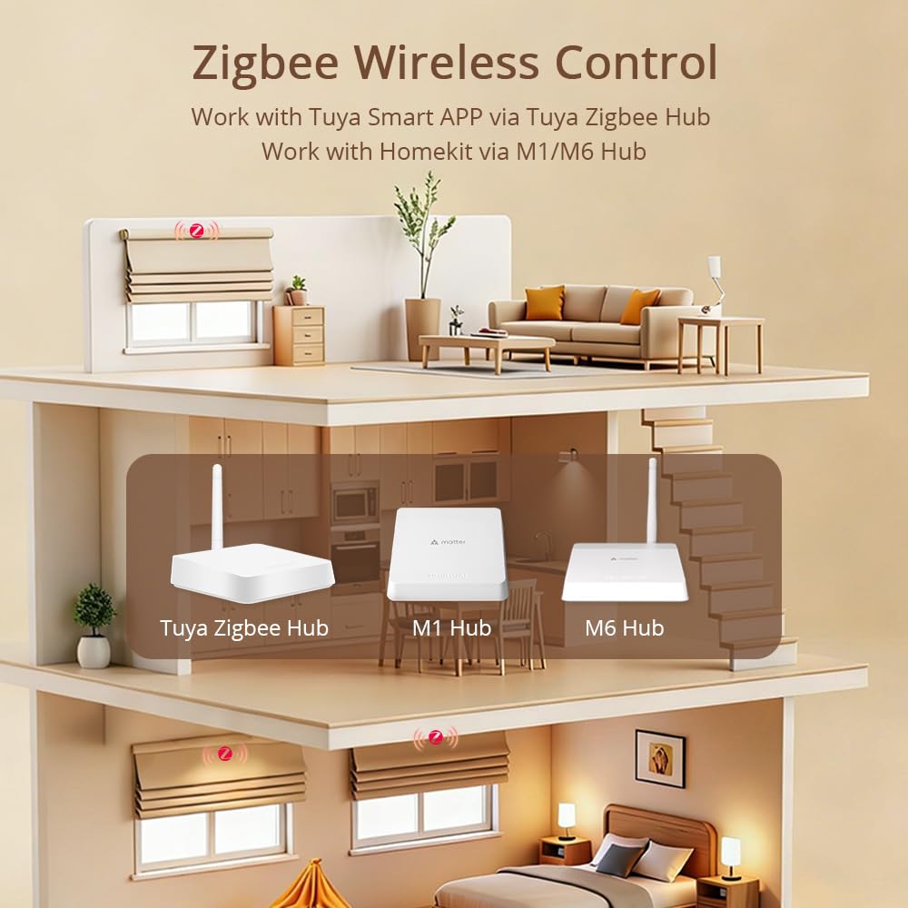Tuya Zigbee Moteur de store enrouleur intelligent ultra silencieux, charge de 9 kg, 2 vitesses, compatible avec un tube de 38 mm, fonctionne avec HomeKit Google Home Tuya & Home Assistant (HA), hub M6