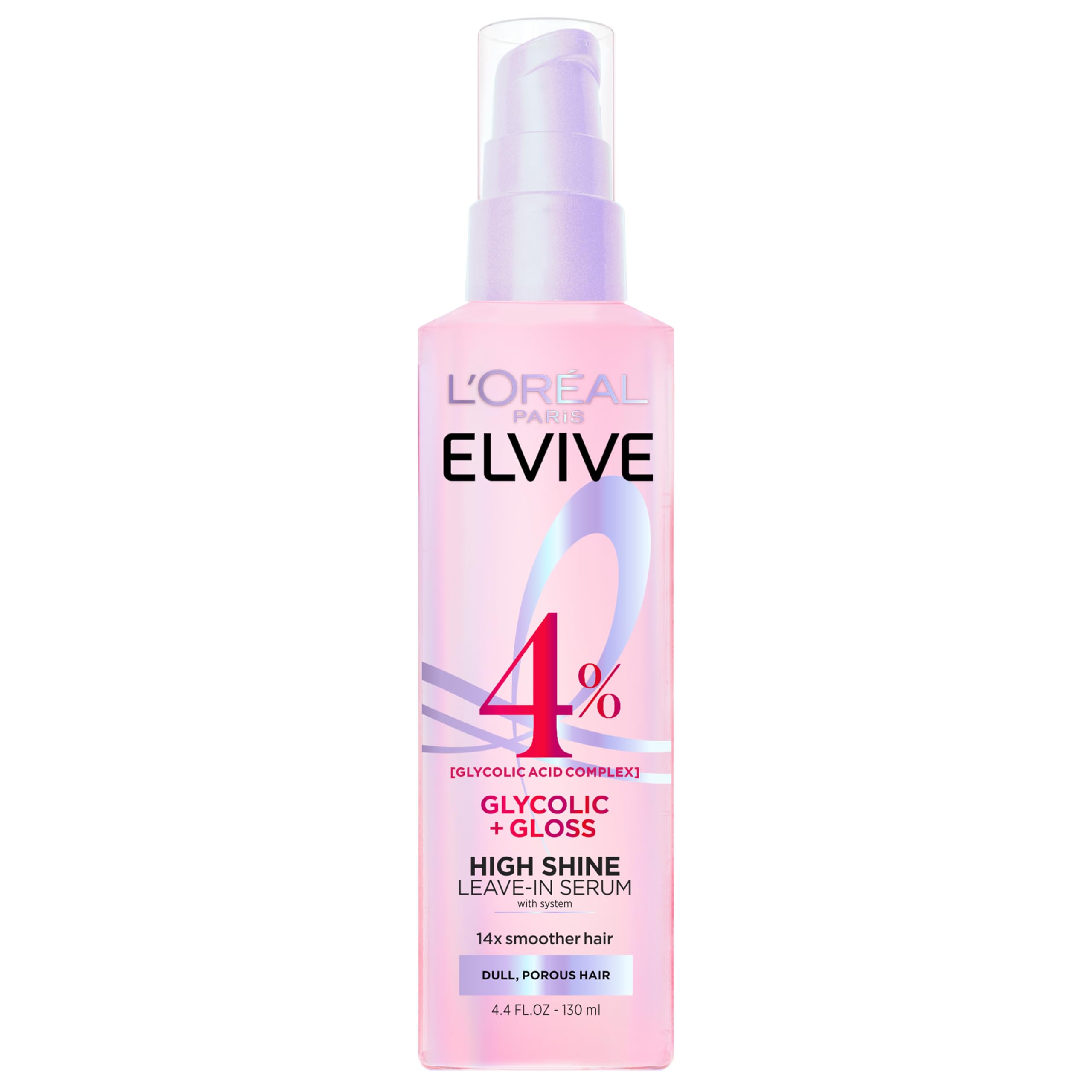 L'Oreal Paris Elvive Glycolic + Gloss High Shine Leave-In Hair Serum, Smooths Dull, Porous Hair Into High-Shine, Glossy Hair, 4.4 Fl Oz