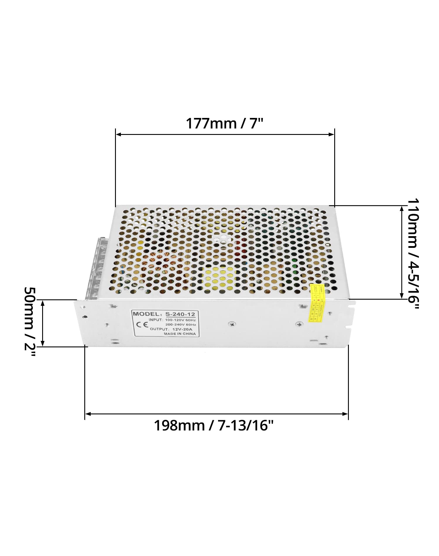 QWORK Fuente de alimentación conmutada DC 12V 20A 240W LED Transformador de Potencia