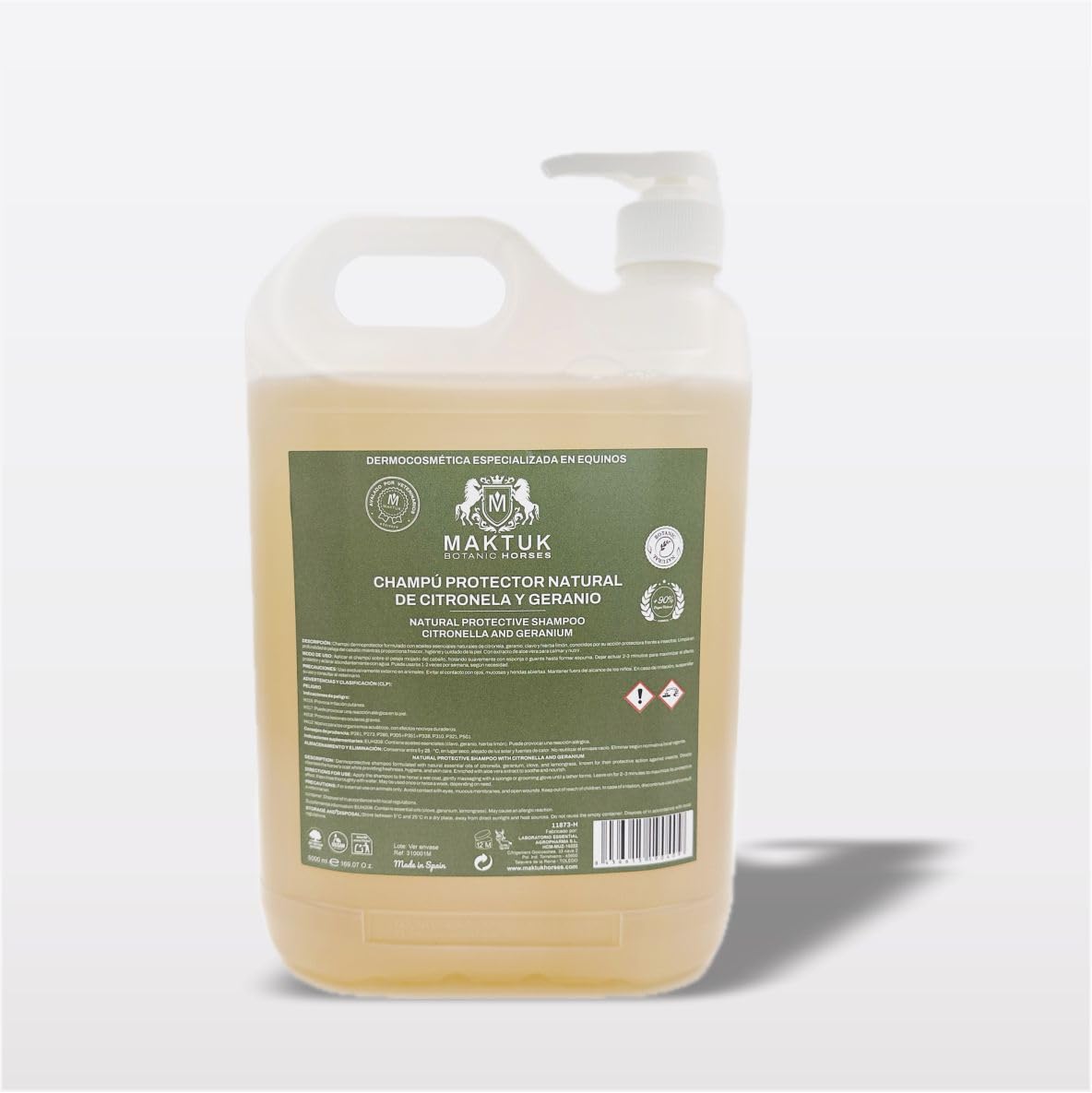 Champú para Caballos con Citronela y Geranio - Repelente de Insectos Natural - Pelo Suave y Brillante - Champú para Equinos, Mantiene Alejadas Moscas y Tábanos - 1000 ml