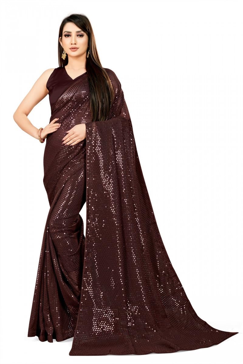 Glorious AvenueWomen Georgette Saree with Unstitched Blouse Piece | Ladies Traditional Wedding Festival Party Dress (Brown)