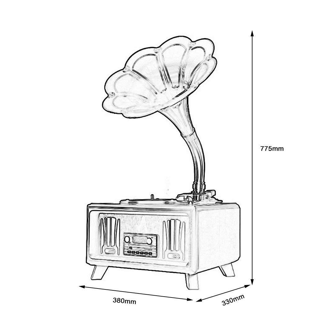 Antyczny gramofonwykres, Gramofon Bluetooth z litego drewna z reprodukcją mosiężnego rogu RCA Victor Gramofon (kolor: C)