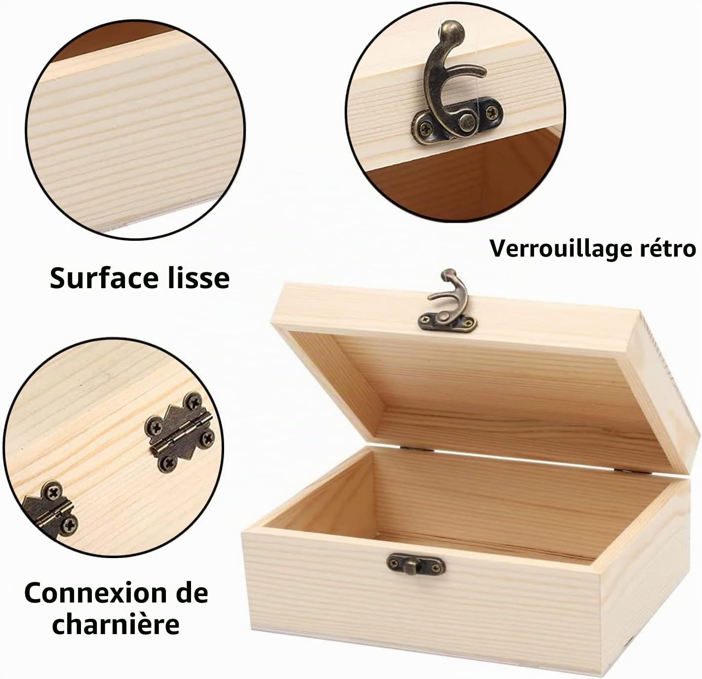 Boîte en bois avec couvercle - 25 x 15 x 8 cm - Boîte à souvenirs pour bébé - Boîte à bijoux polyvalente avec couvercle à charnière - Boîte à souvenirs - Bricolage - Boîte cadeau - Jouets - Outils