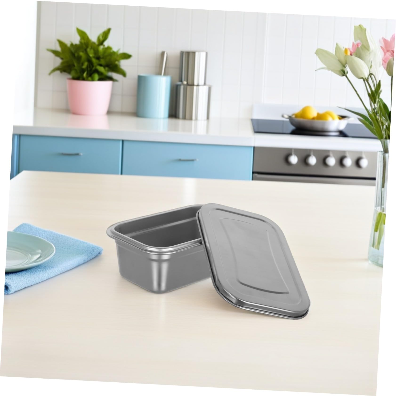 Set 3 Contenitori Gelato 1, 2 l Acciaio Inossidabile con Coperchio