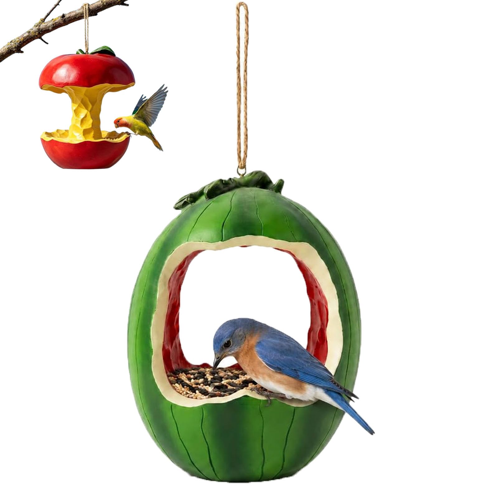 Mangiatoia per uccelli decorativa all'aperto, accento da appendere al cortile a forma di frutta, ornamento da esterno in corda di iuta, stazione di alimentazione per uccelli selvatici (#B)