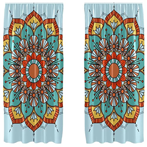 Cortinas opacas de alta densidad: microfibra con mandala azul de 55 x 84 pulgadas 2