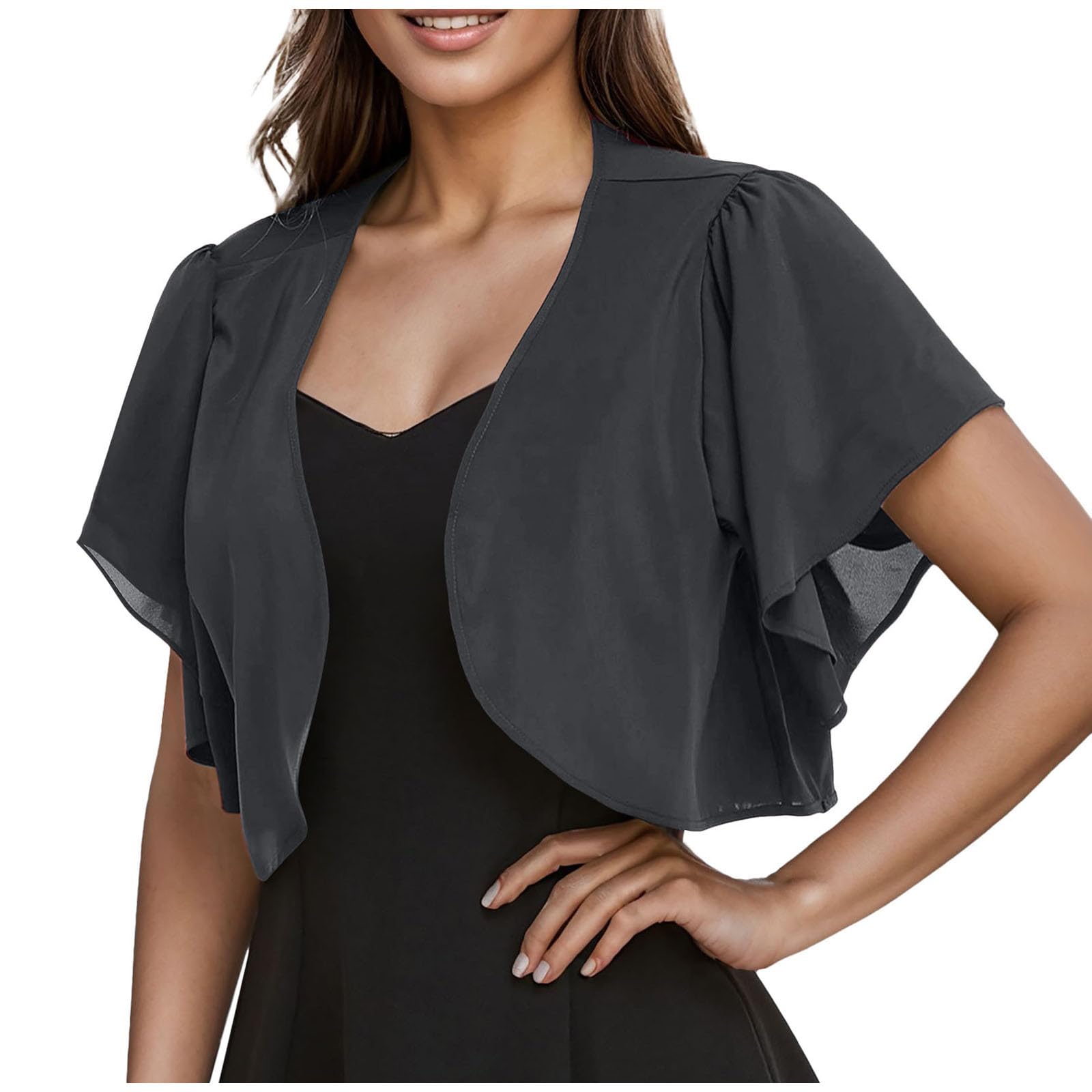Women's Cardigan Bolero Shrug Ruffle Short Sleeve Soft Chiffon Open Front Sheer Cardigan for Evening Dress 2025
