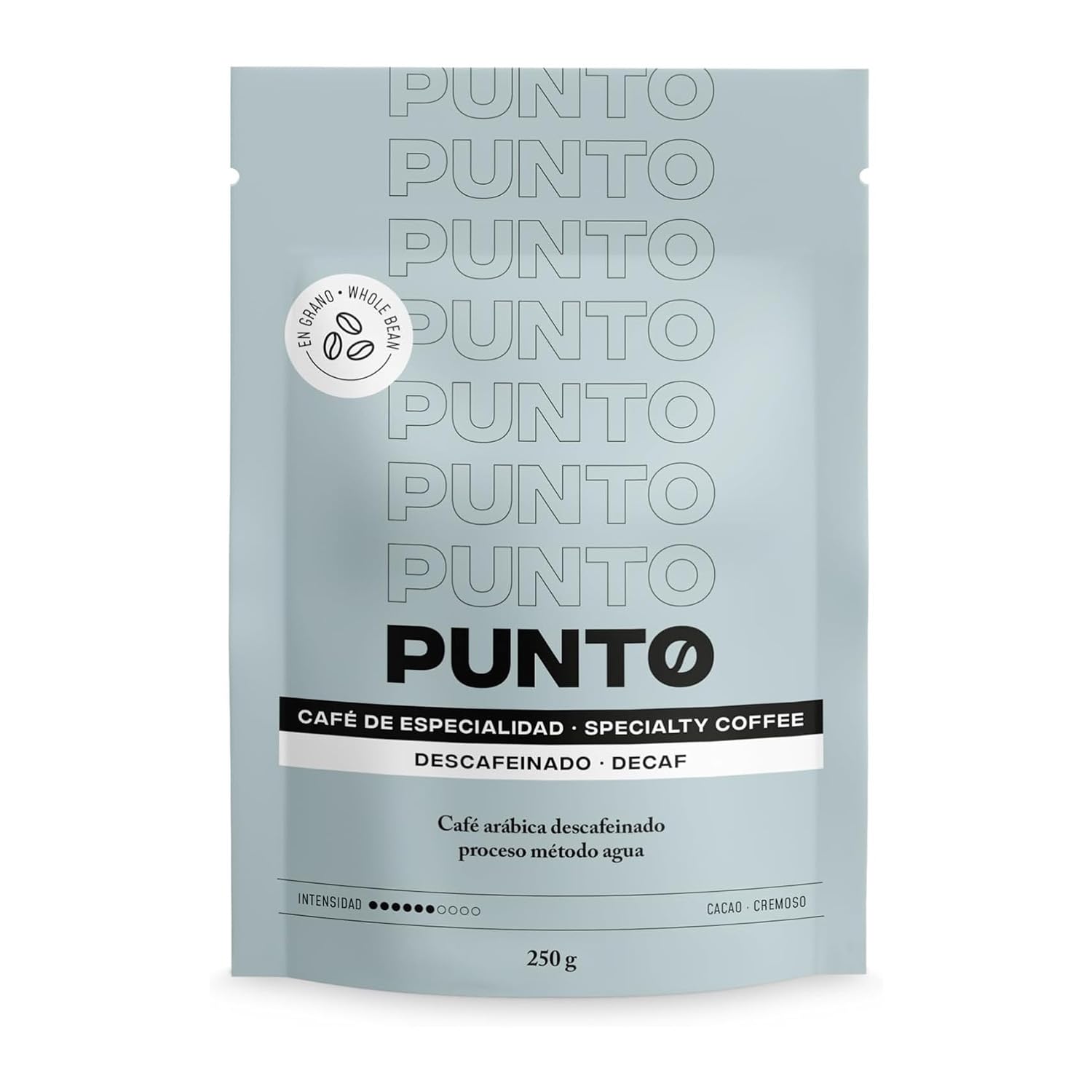 PUNTO Café Descafeinado en Grano 250 g Café de Especialidad Water Decaf 100% Arábica