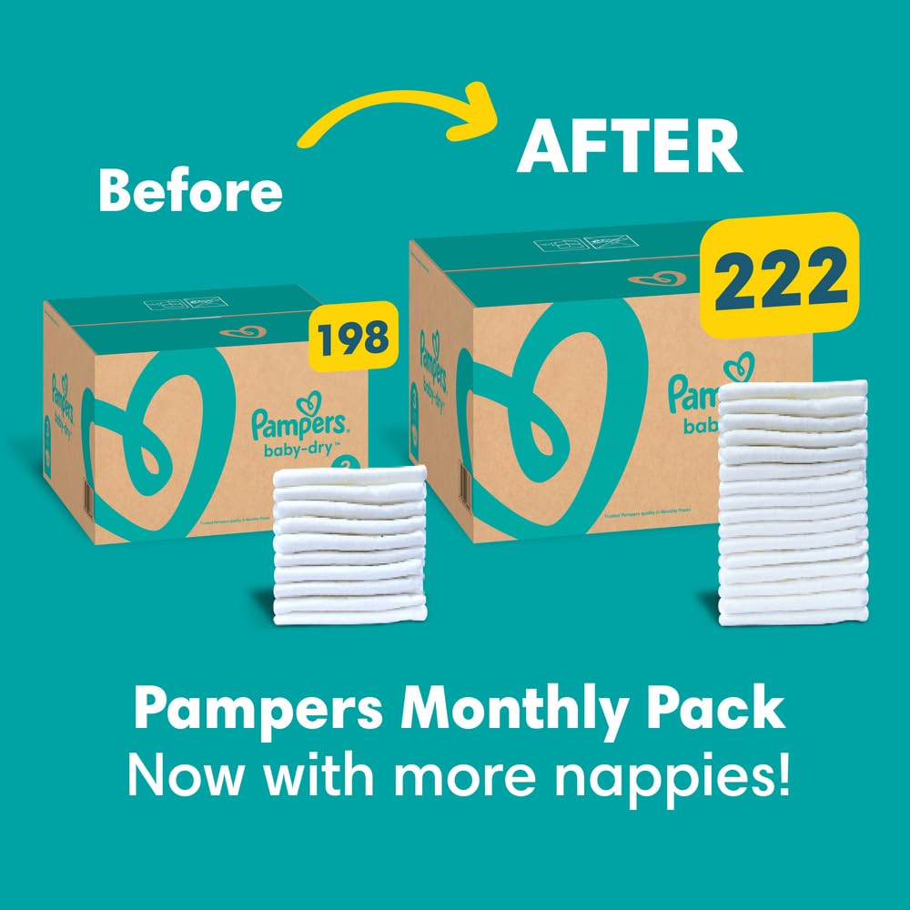Pampers Pieluchy Niemowlęce, rozmiar 3, 6-10 kg, pudełko miesięczne, 198 pieluch