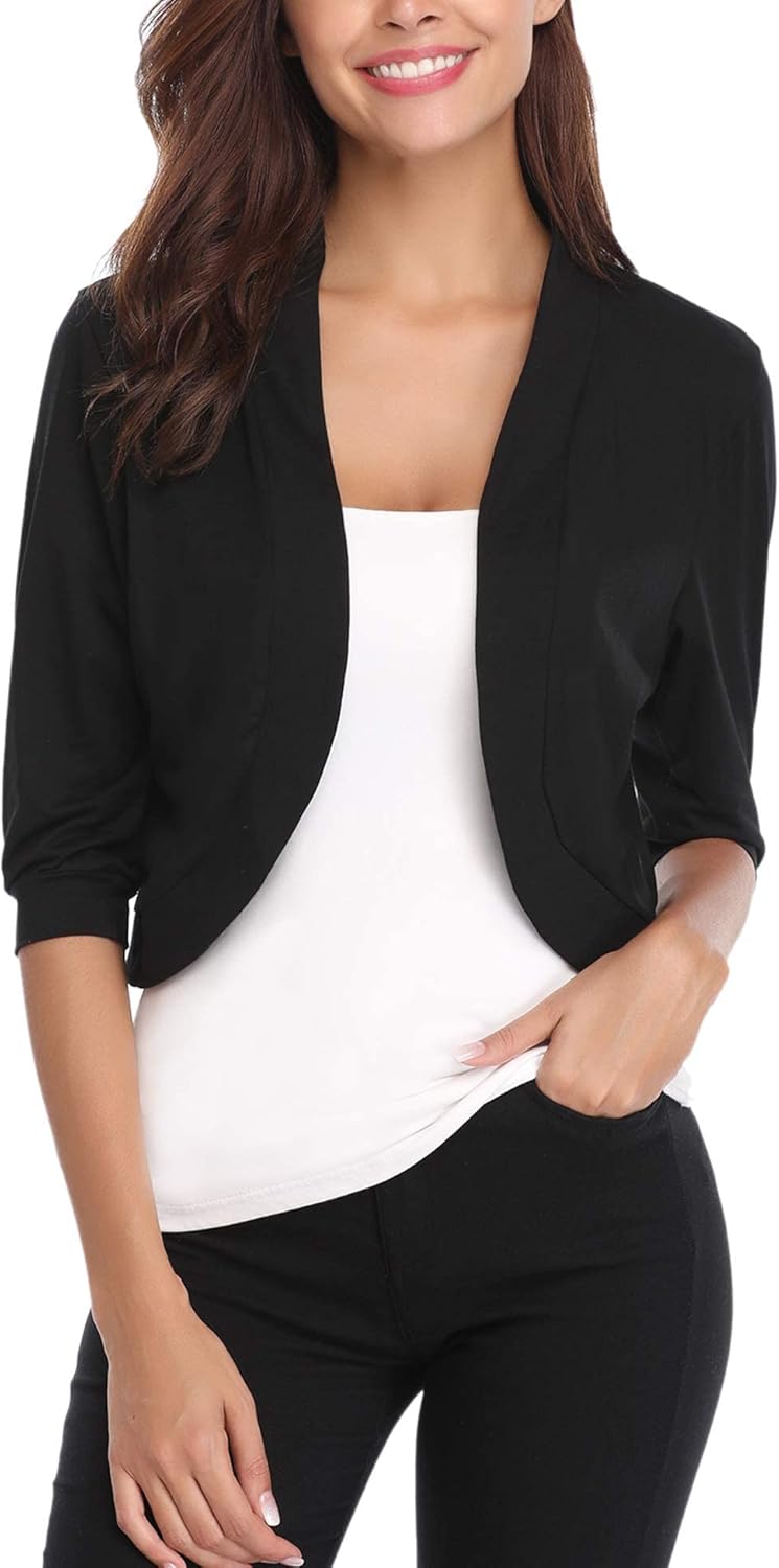 iClosam Womens 3/4 Sleeve Open Front Bolero Shrug Cropped Cardigans Knit Sweater Jacket - Image 8