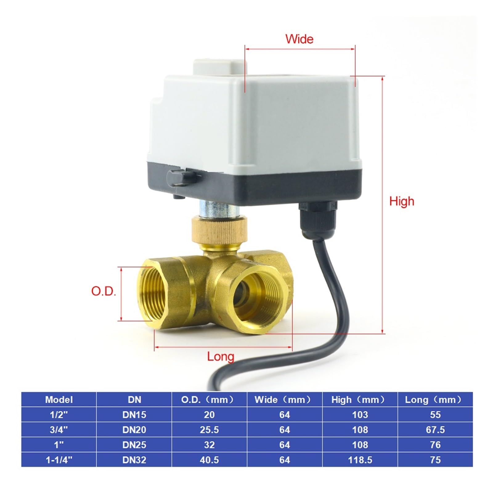 Ball valve, Mosiężny zawór kulowy 1/2" 3/4" 1" 3-drogowy mosiężny zawór kulowy z napędem 3-przewodowy dwuprzewodowy siłownik elektryczny z przełącznikiem ręcznym,for Gas, Oil, Liquid, Water(1-1/4")