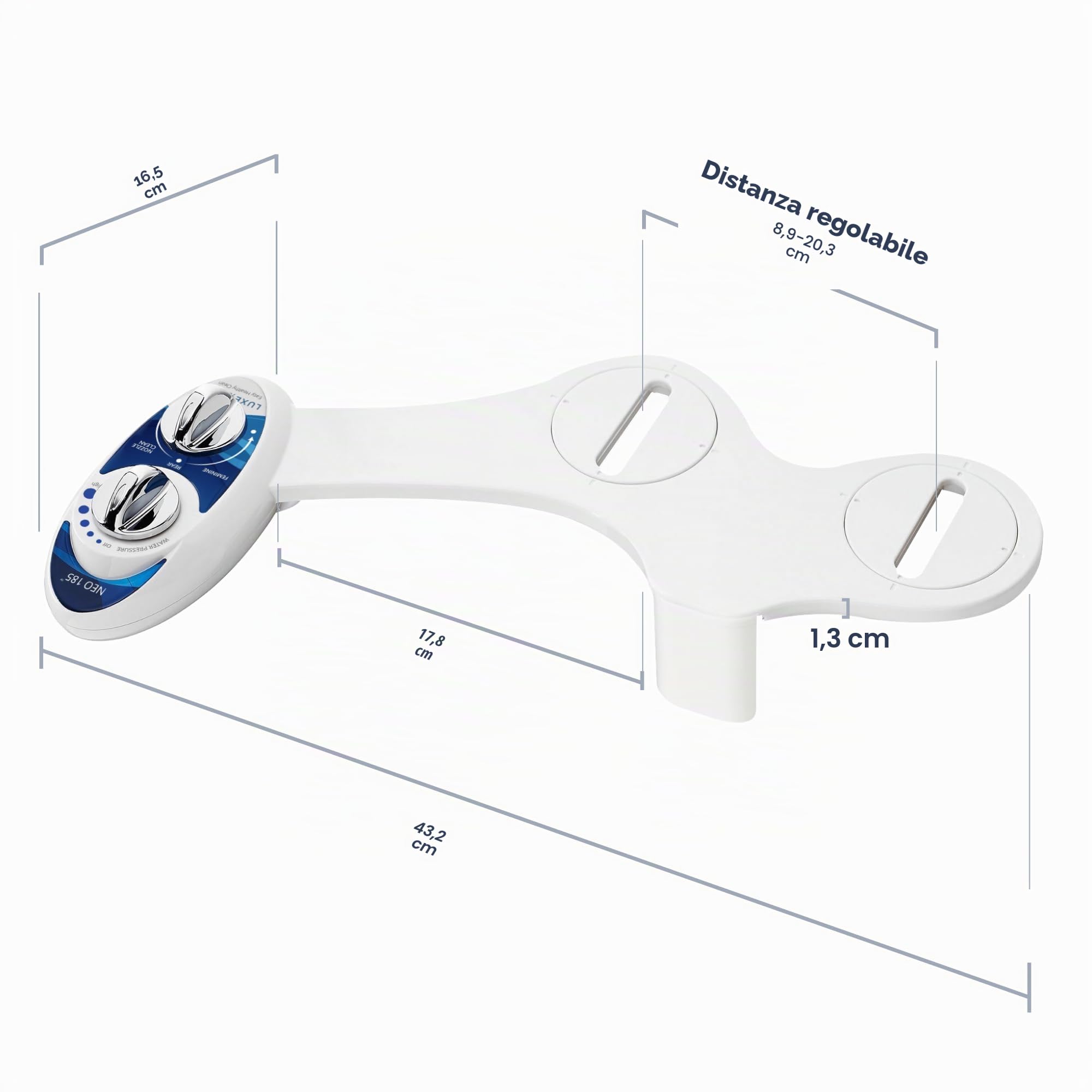 LUXE Bidet, NEO 185, attacco bidet non elettrico per sedile WC, autopulente, doppio ugello, pressione dell'acqua regolabile, modalità di lavaggio posteriore e femminile, blu
