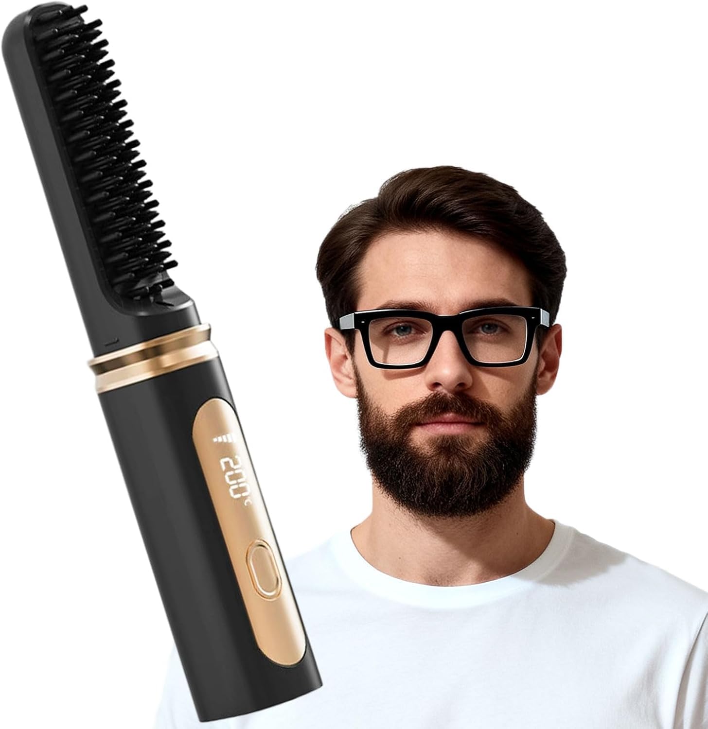 Zurligi Pettine lisciante per barba senza fili e spazzola lisciante per uomini o donne, riscaldamento rapido 15S, anti-scottatura, display a 4 TEM, spegnimento automatico, pettine portatile per