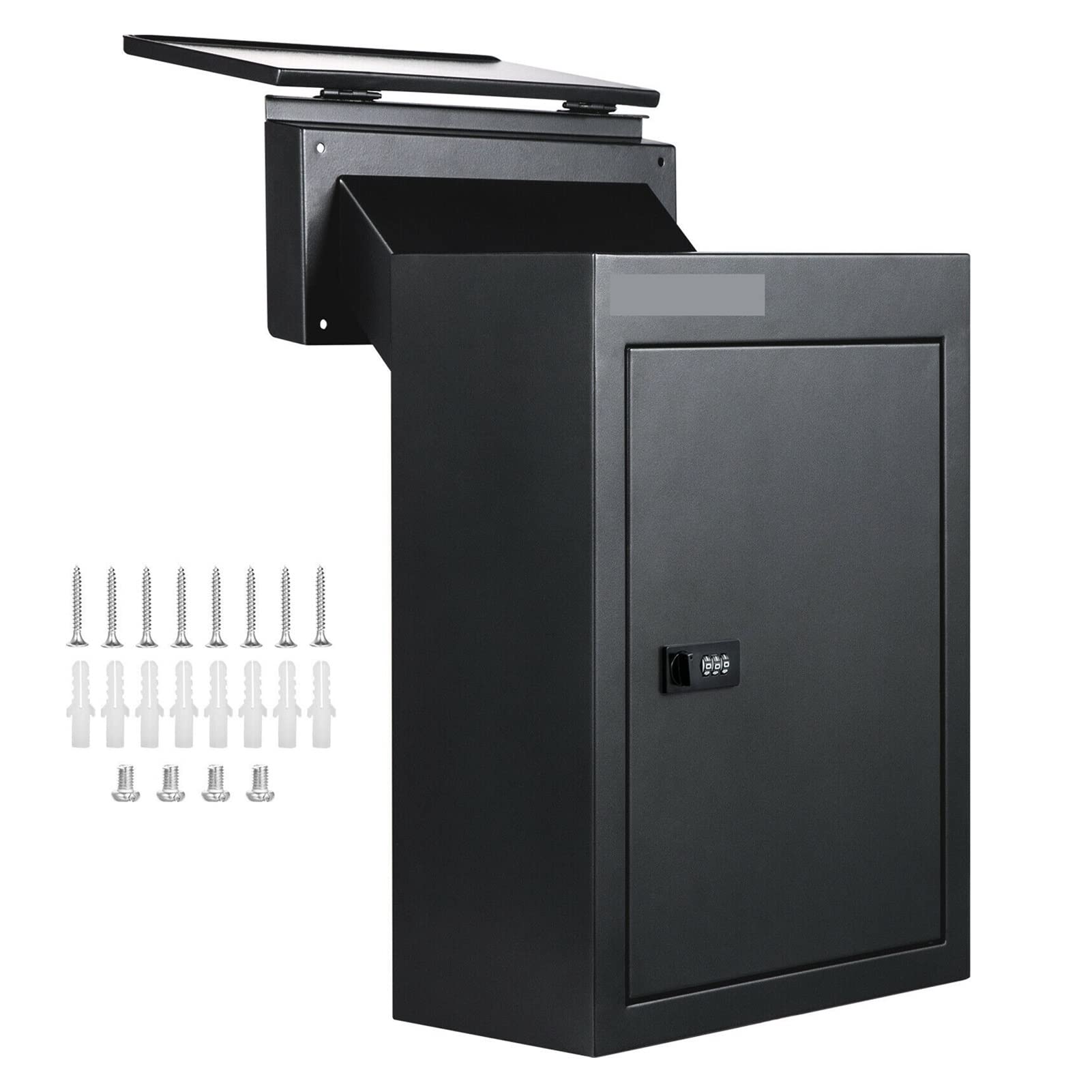 Buzón de pared para traspasar muros con rampa regulable y cerradura de código en color negro