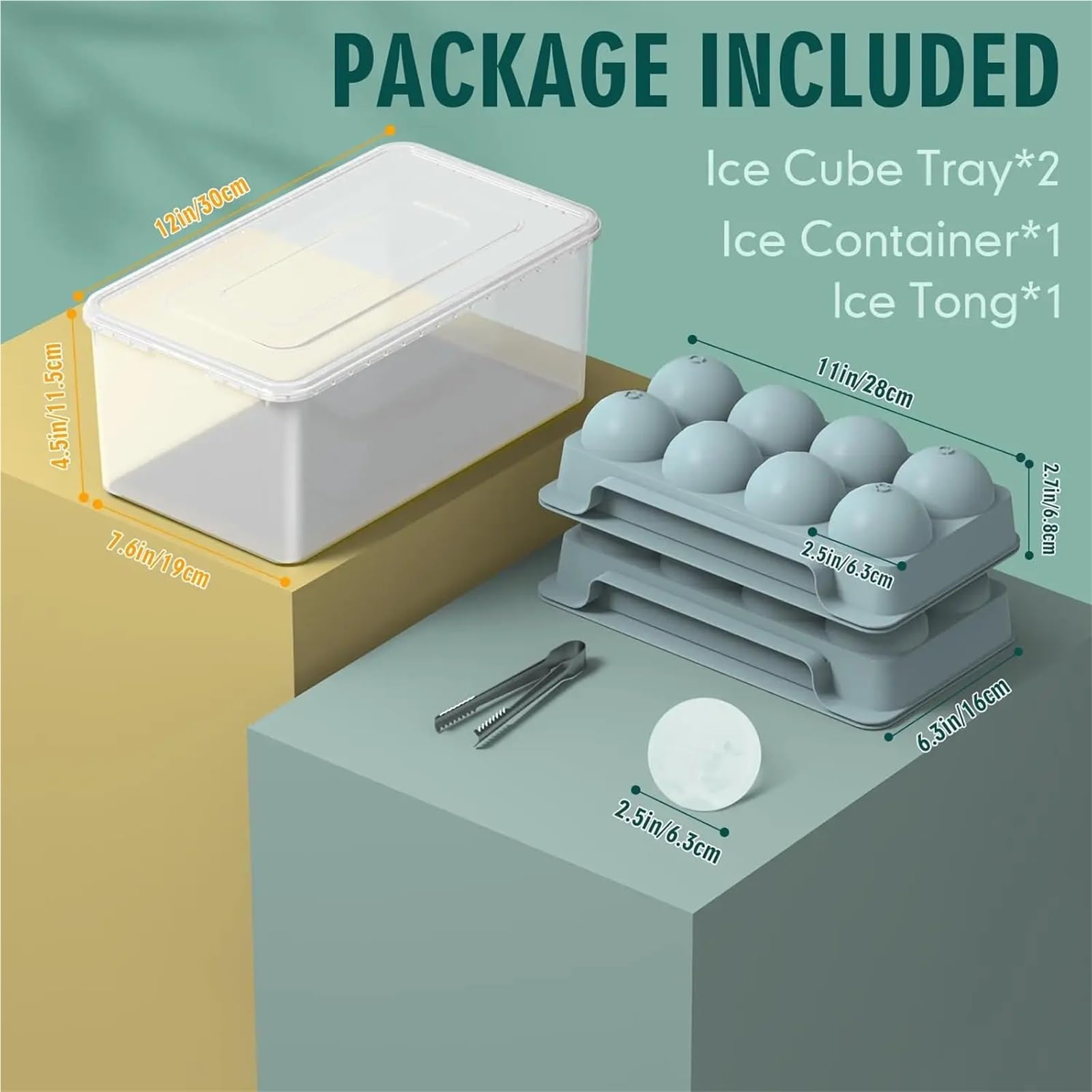 Cubiteras Para Hielo Moldes grandes for cubitos de hielo for whisky, bandejas de hielo redondas grandes, fácil llenado y liberación, 2,5 pulgadas, 8 bolas, paquete de 2
