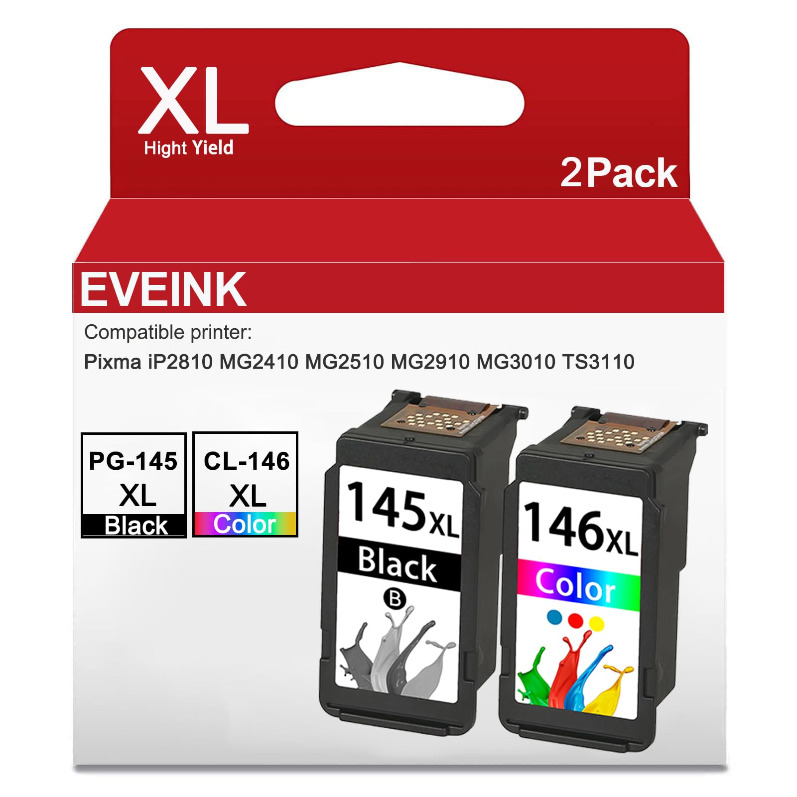 High Yield 145XL 146XL Ink Cartridges Replacement for Canon PG-145XL CL-146XL PG 145 146 Ink Cartridges Works for Pixma MG2510 TS3110 IP2810 MG2410