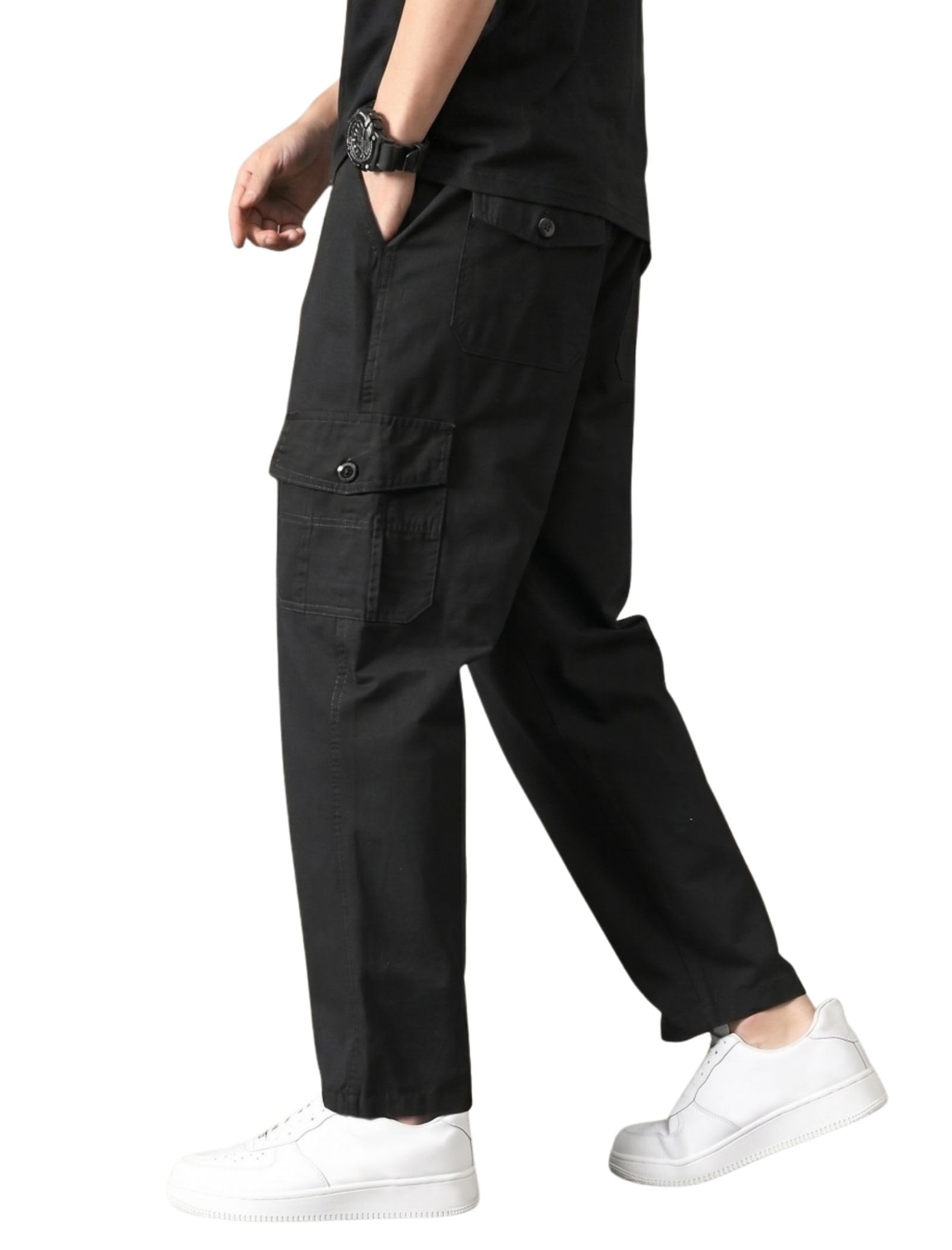 Men’s Cargo Trousers-100% Premium Cotton Regular Fit Lightweight Breathable Elastic Waist Multi-Pocket Casual Utility Pants-picture-51
