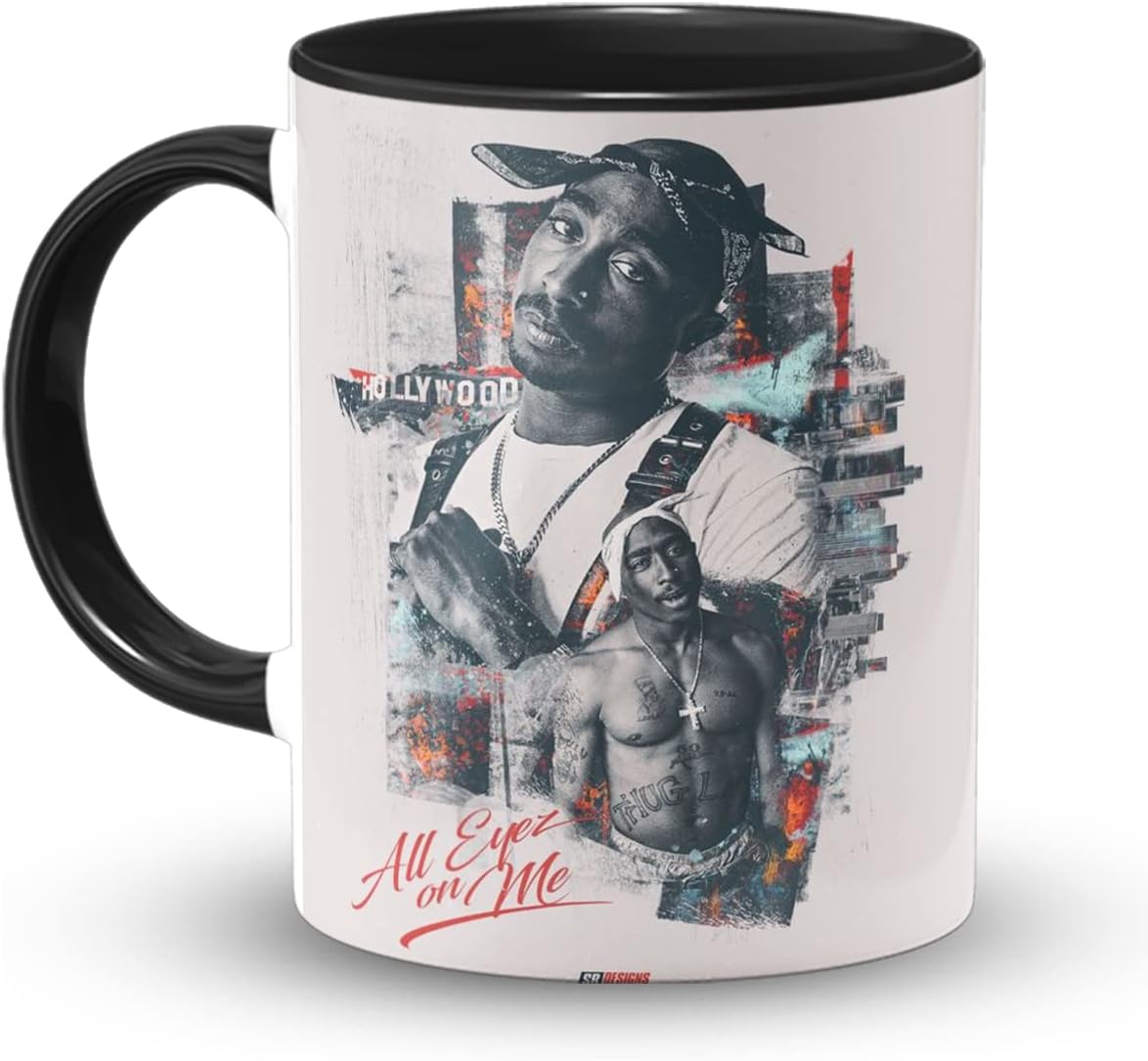 Tupac Amaru Shakur Printed Inside Black Mug with Print | 2pac Coffee Mug 11oz | The Rapper Milk Mug This Mug is Microwave and Dishwasher Safe 330ml | MUG-304