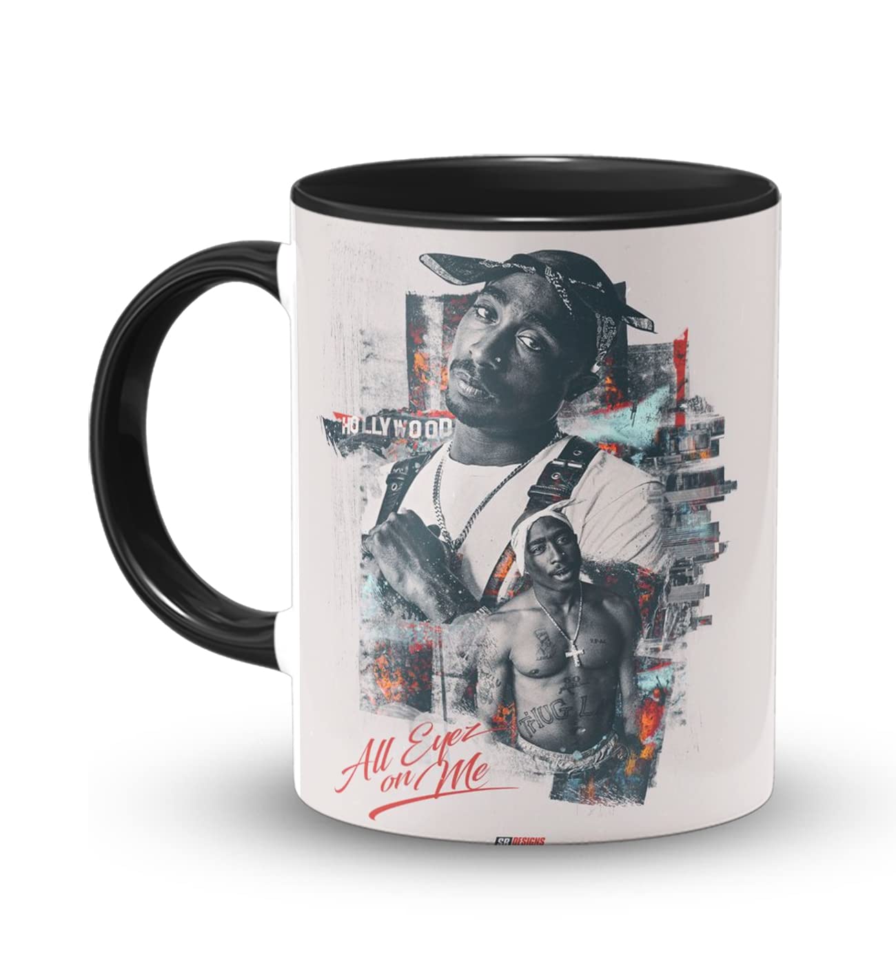Tupac Amaru Shakur Printed Inside Black Mug with Print | 2pac Coffee Mug 11oz | The Rapper Milk Mug This Mug is Microwave and Dishwasher Safe 330ml | MUG-304