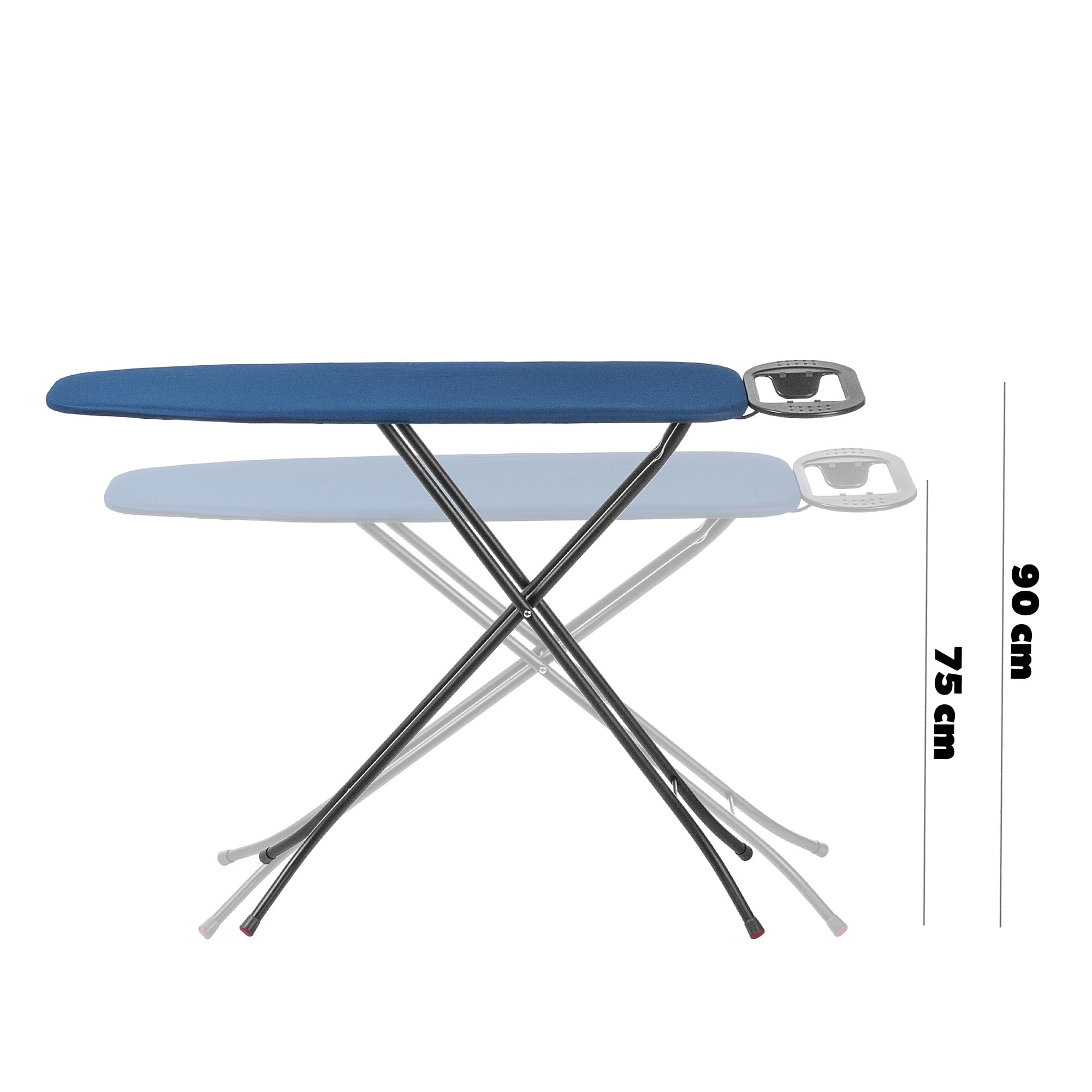 KADAX Table à Repasser 110 x 30 cm, Planche Pliable avec Housse en Coton, Support pour Fer, Pieds Antidérapants et Hauteur Réglable (Bleu foncé)
