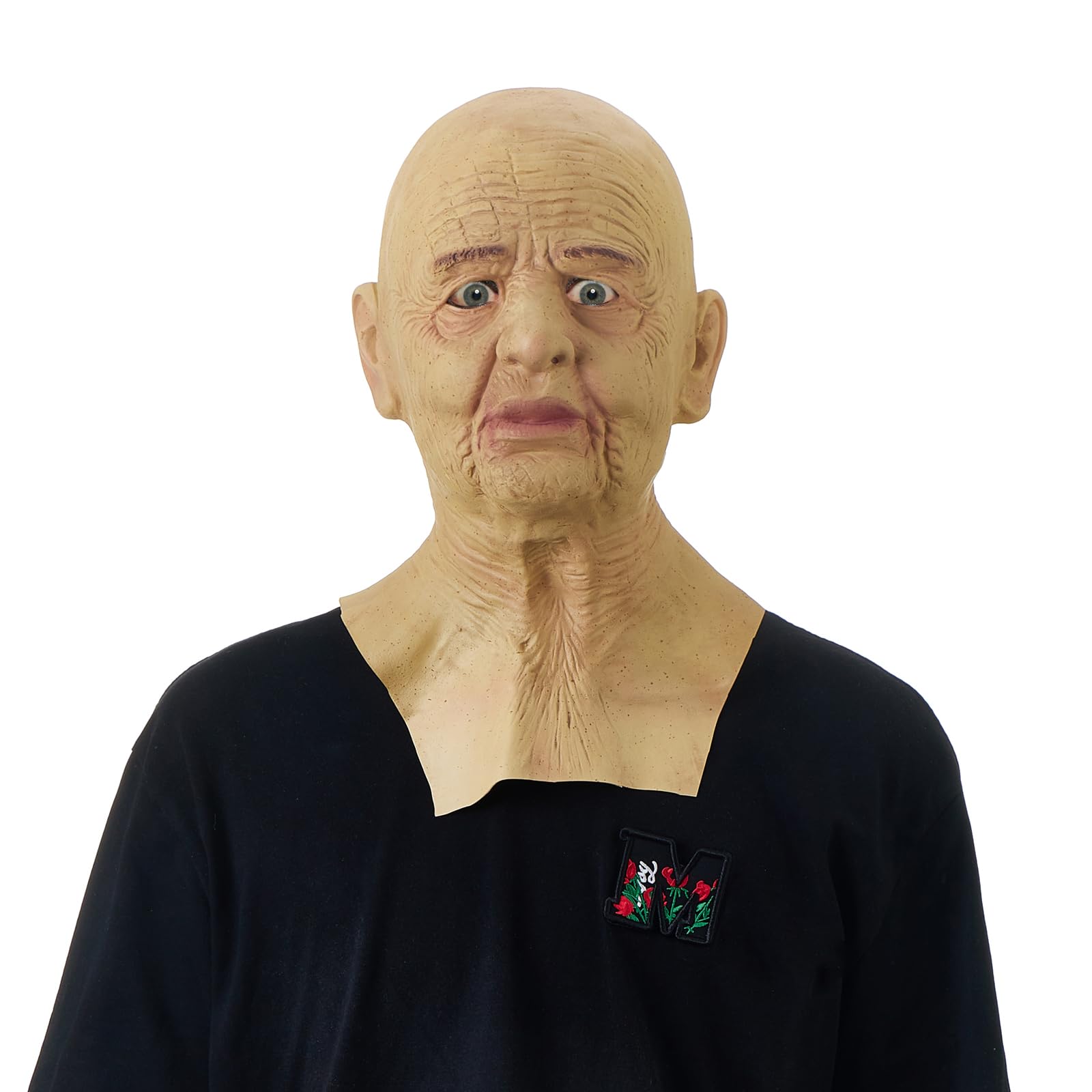 Old Man Woman Halloween Mask Realistic Halloween Human Wrinkle Face Mask for Halloween Cosplay Masquerade Party (Light Yellow, One Size) โ image 1