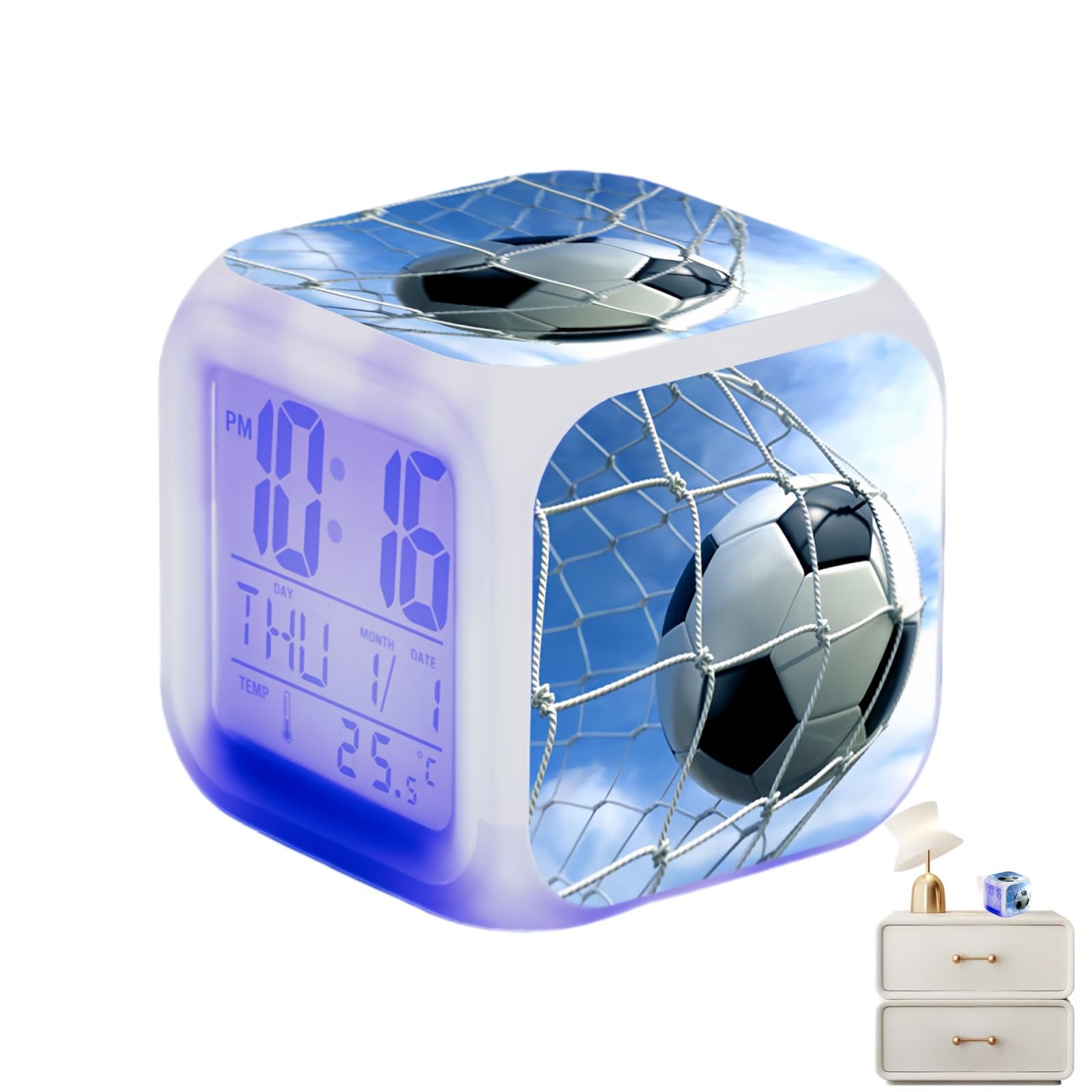 Boys Football Alarm Clock, Digital Alarm Clock with LED Lights, Multifunctional Digital Alarm Clock, Silent Football Clock for Boys Bedroom, Digital Bedside Clock with USB Cable, Light Alarm Clock #40