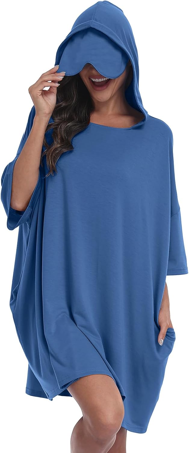 SeSe Code Women's Oversized Moomoo Nightgown with Built-In Eye Mask Summer Nightgowns for Sleeping & Napping Sleepwear - Image 2