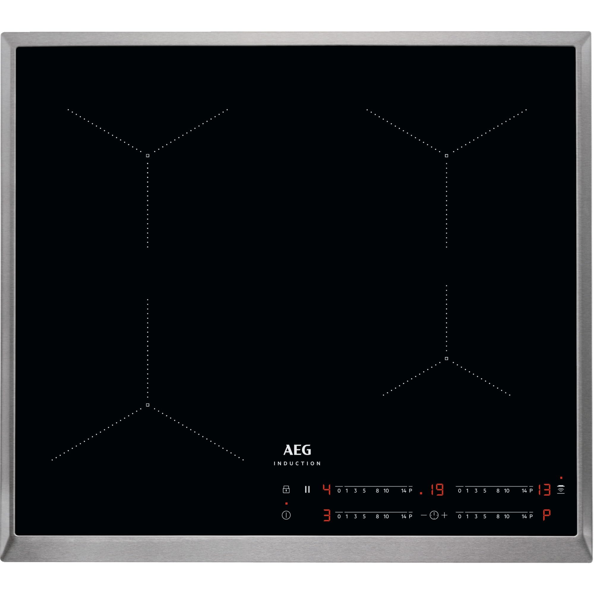 AEG IKS6443AXB Autarkes Kochfeld / Induktion / Hob²Hood / Slider-Bedienung / 60 cm / Edelstahlrahmen / 4 Kochzonen / Powerfunktion / Kindersicherung
